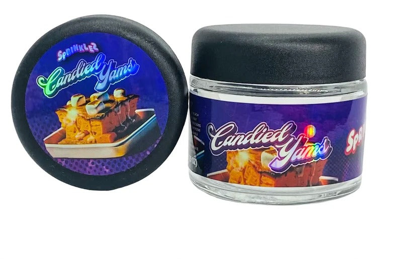 Candied Yams Sprinkelz 3.5g Glass Jars with Holographic Stickers Child Resistant jar