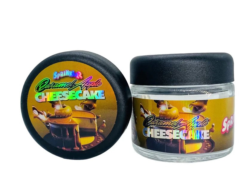 Caramel Apple Cheesecake Sprinkelz 3.5g Glass Jars with Holographic Stickers  Child Resistant jar