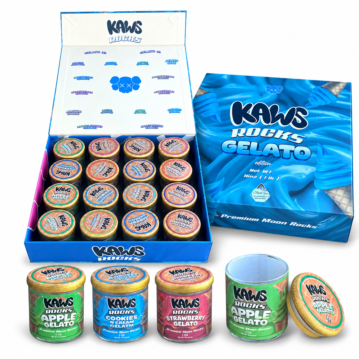Pack Man Party Boyz 1 Oz Glass Jars with Display Box – 16-Count Variety Pack – Packaging Only (Copy)