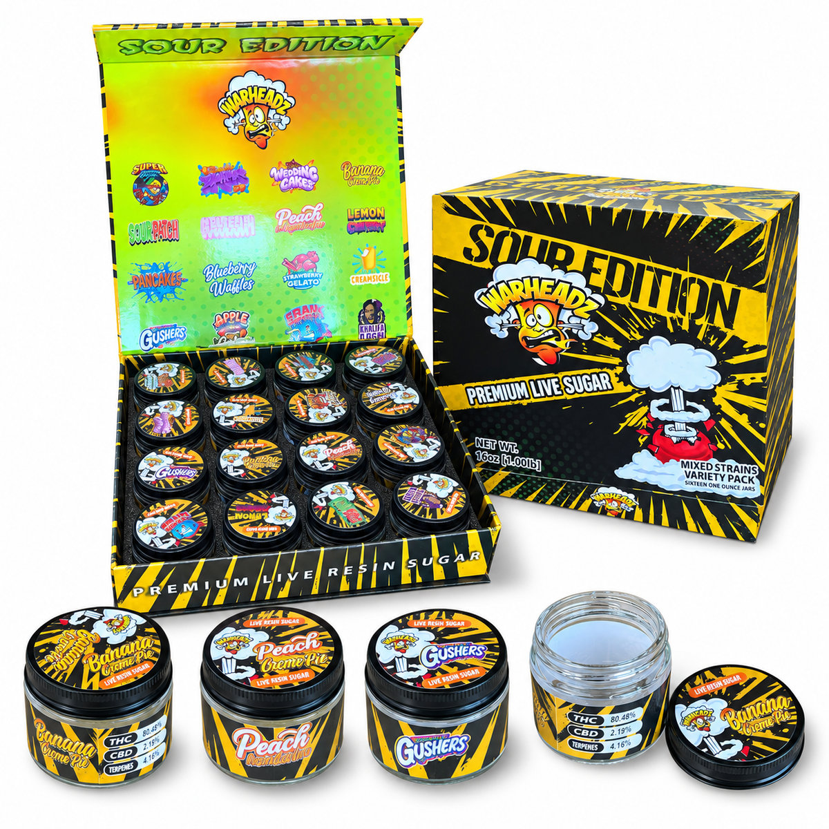 Premium Live Resin Sugar Style 1 Oz Empty Glass Jars with Display Box – 16-Piece Variety Set (Copy)
