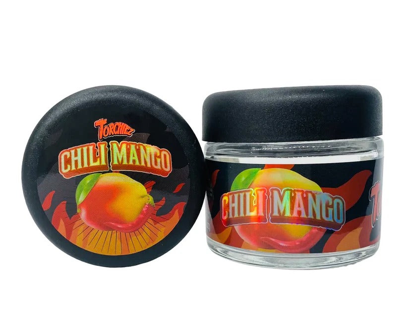 Chili Mango Sprinkelz 3.5g Glass Jars with Holographic Stickers Child Resistant jar
