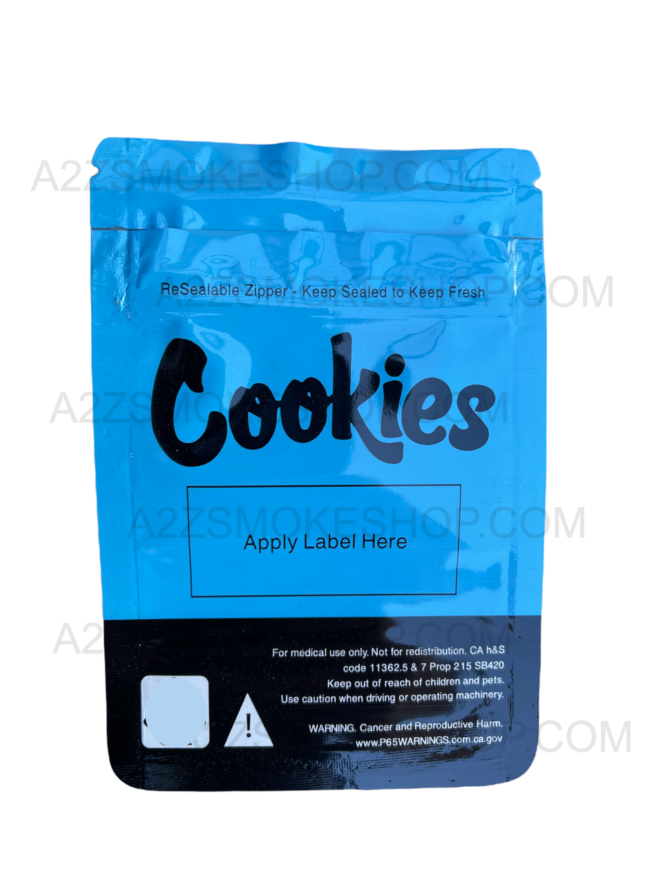 Cookies  Blue Window Mylar Bags 3.5 Grams Smell Proof Resealable Bags w/ Holographic Authenticity Stickers