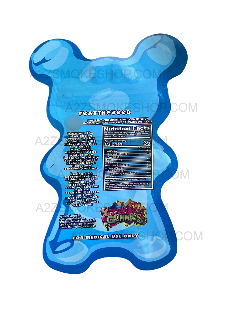 Dank Gummies Cut out 500mg  Mylar Bag with window  Blue - Packaging Only