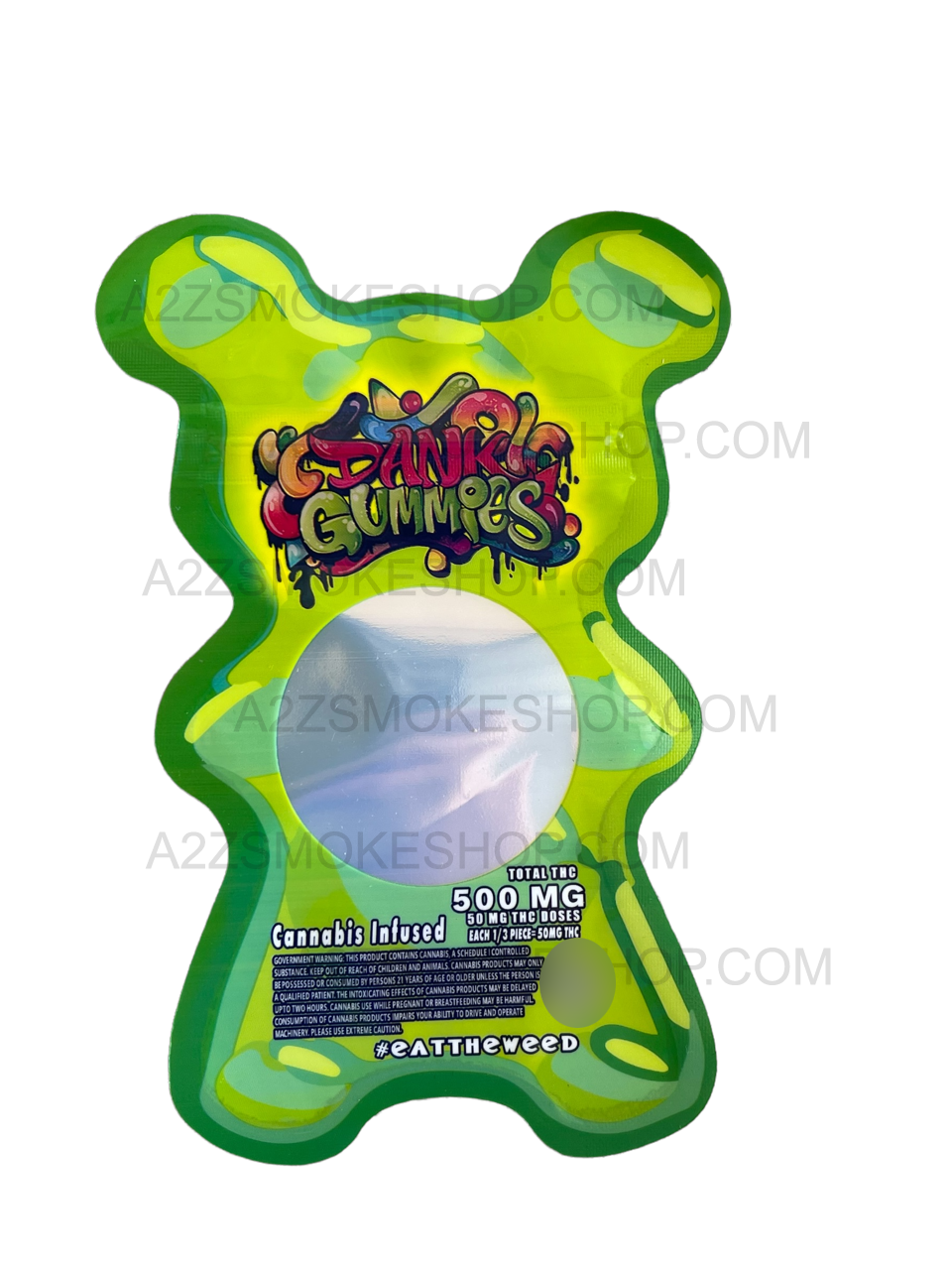 Dank Gummies Cut out 500mg  Mylar Bag with window  Green- Packaging Only