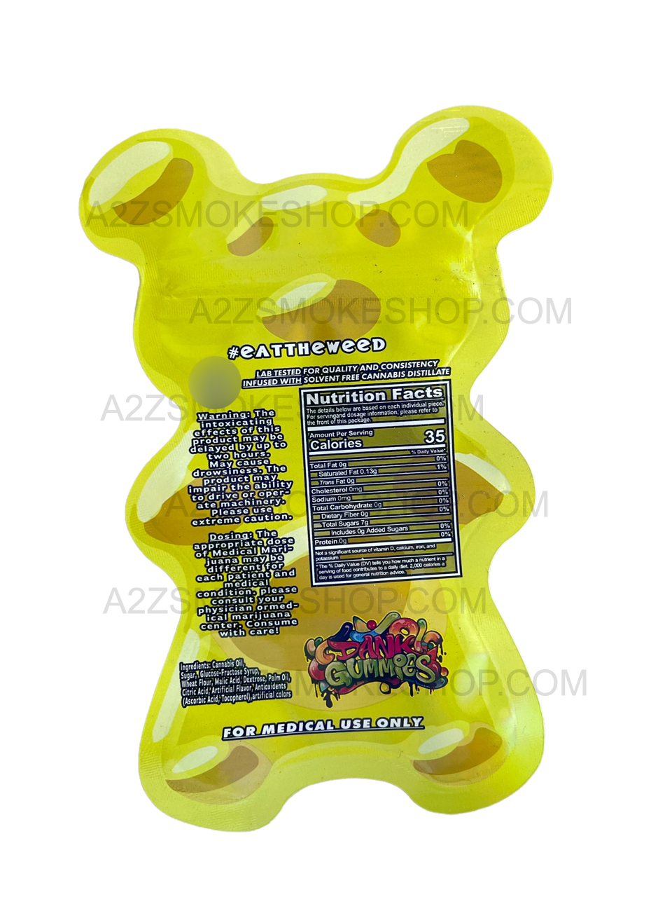 Dank Gummies Cut out 500mg  Mylar Bag with window  Yellow- Packaging Only