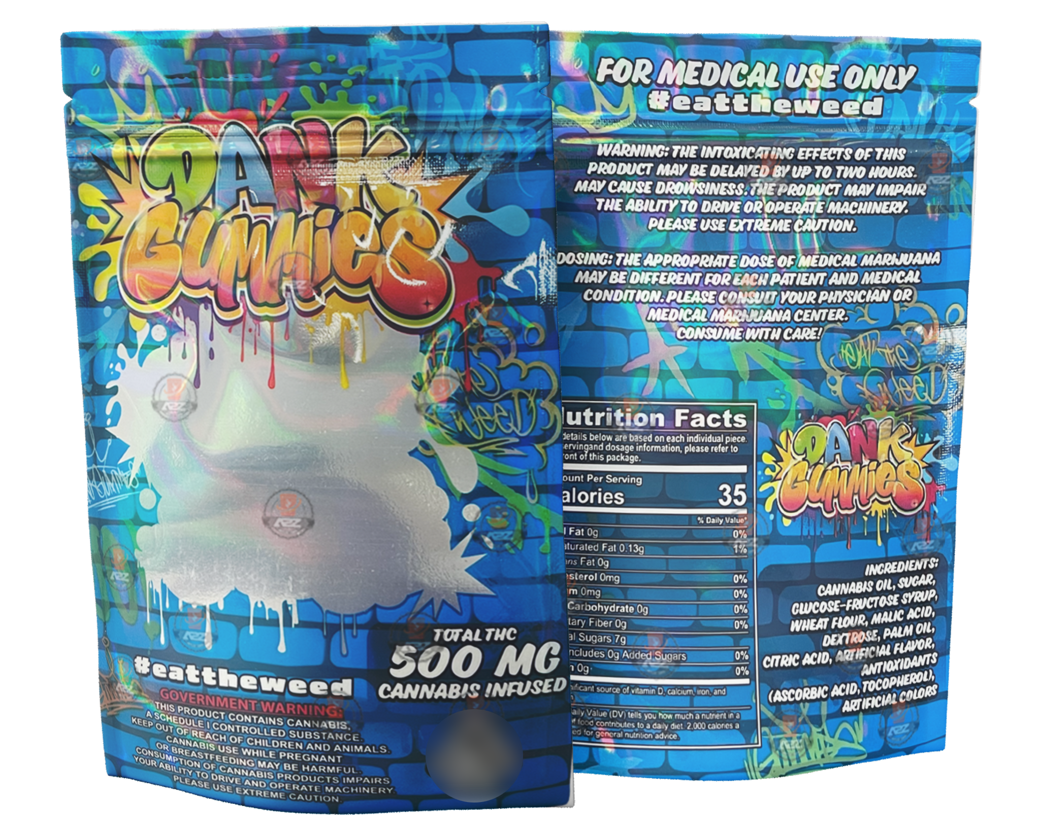 Dank Gummies 500mg  Mylar Bag  Blue - Packaging Only