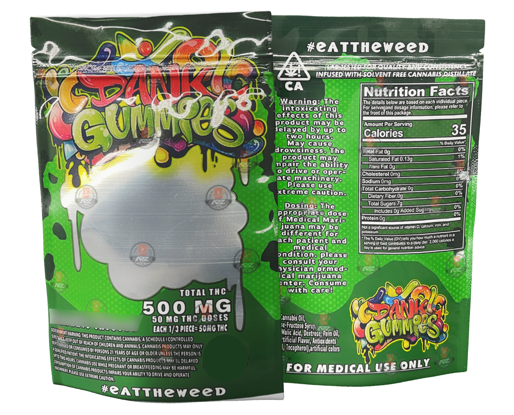 Dank Gummies 500mg  Mylar Bag Green-Packaging Only