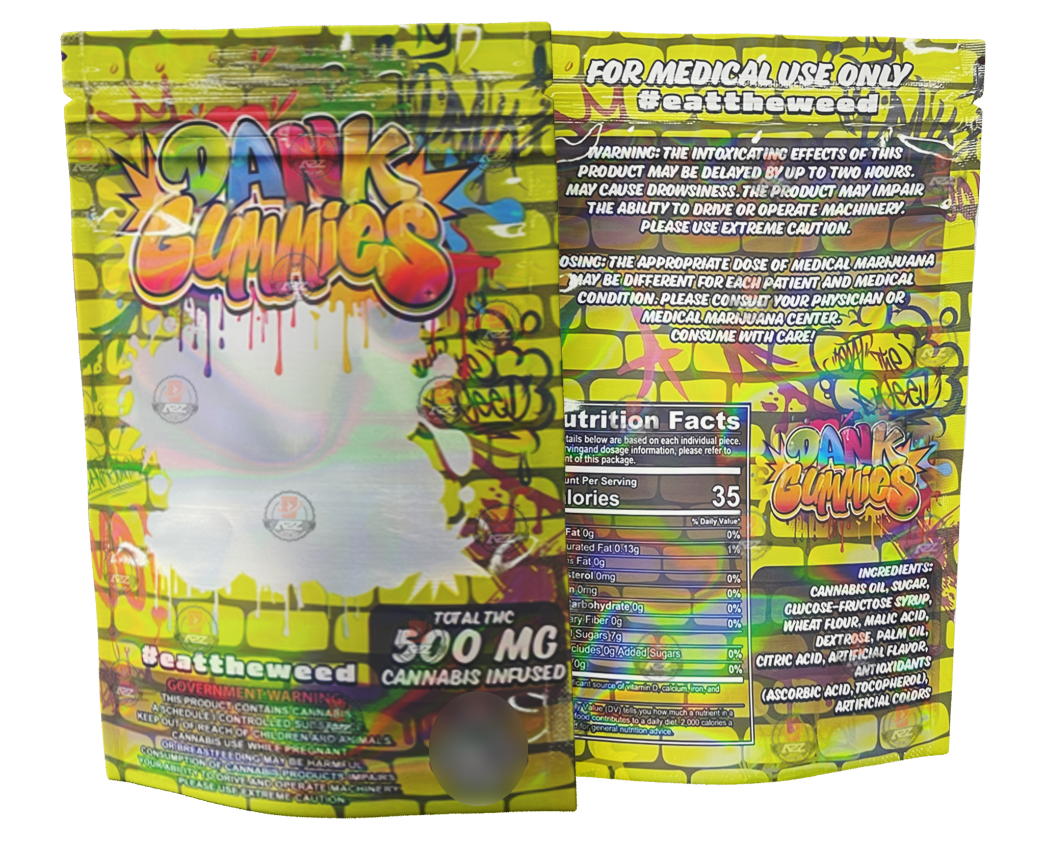 Dank Gummies 500mg Mylar Bag Yellow-Packaging Only