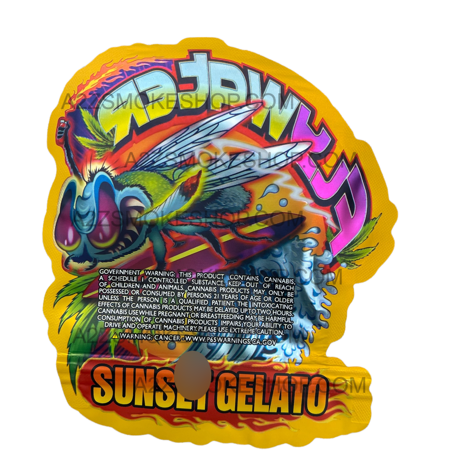 Fly Water Sunset Gelato Cut Out Mylar Bags 3.5g Die cut