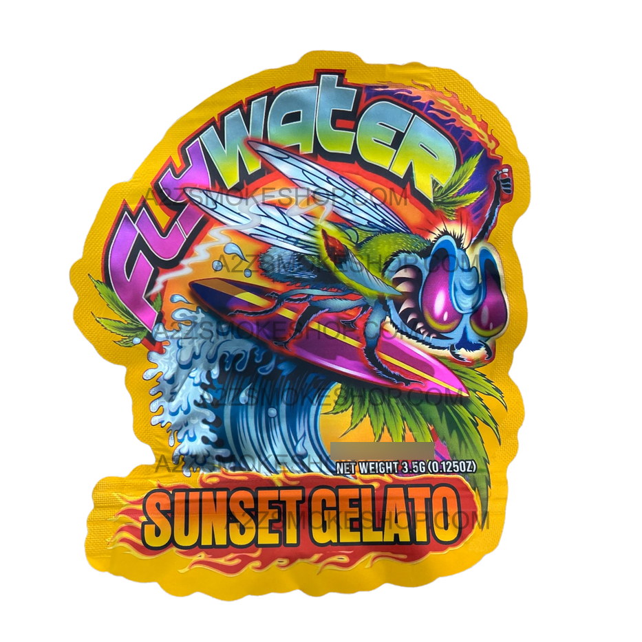 Fly Water Sunset Gelato Cut Out Mylar Bags 3.5g Die cut