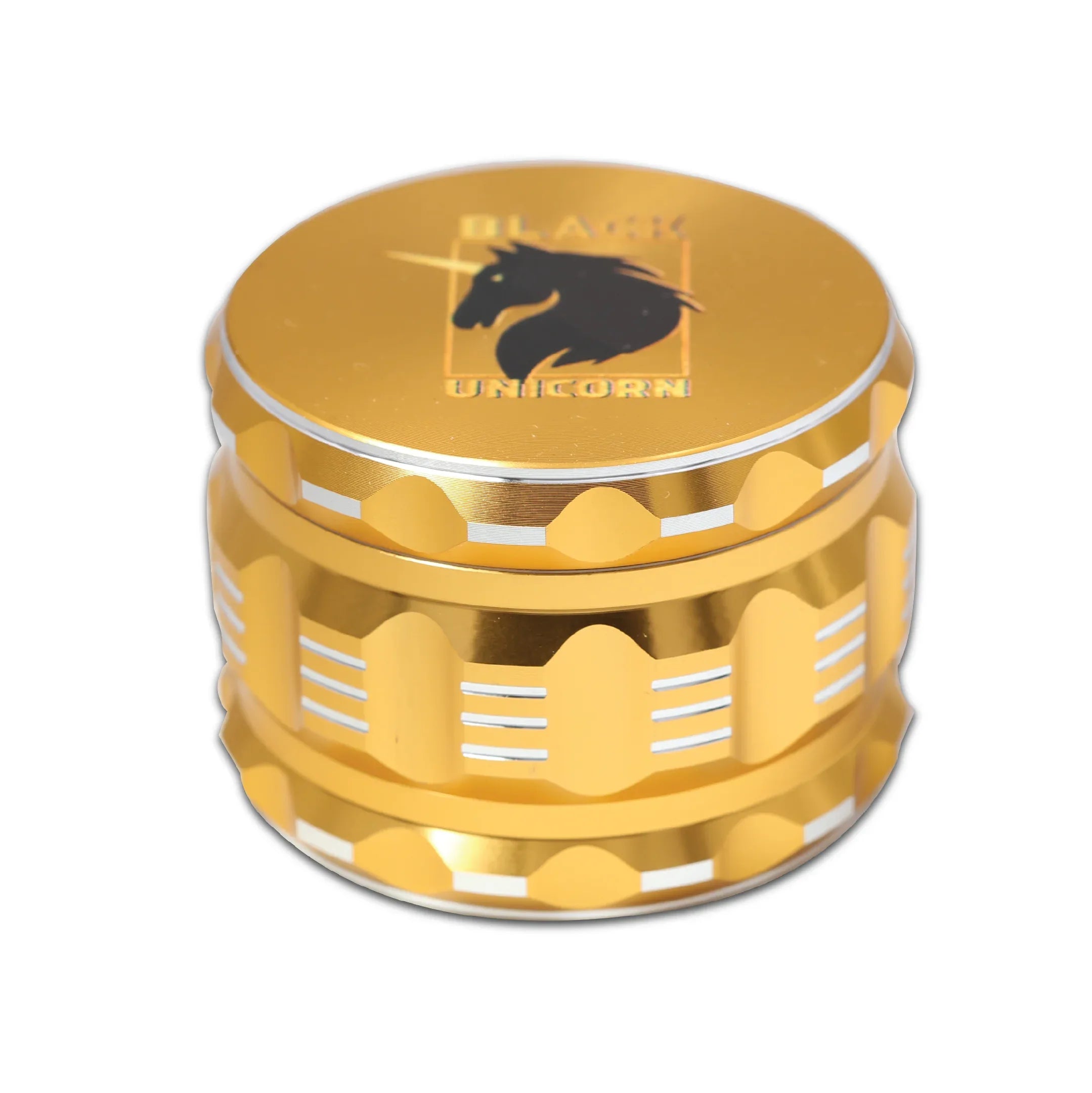 Grinder with Pollen Catcher. Large 4 Piece, 2.5" Aluminum (Gold) - Black Unicorn Hub