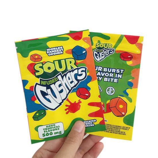 Gushers Sour Tropical Flavors 500mg Mylar bags, packaging only