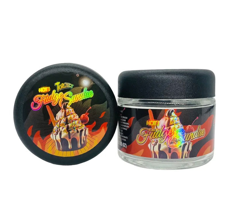 Hot Fudge Sundae Sprinkelz 3.5g Glass Jars with Holographic Stickers & Child Resistant jar