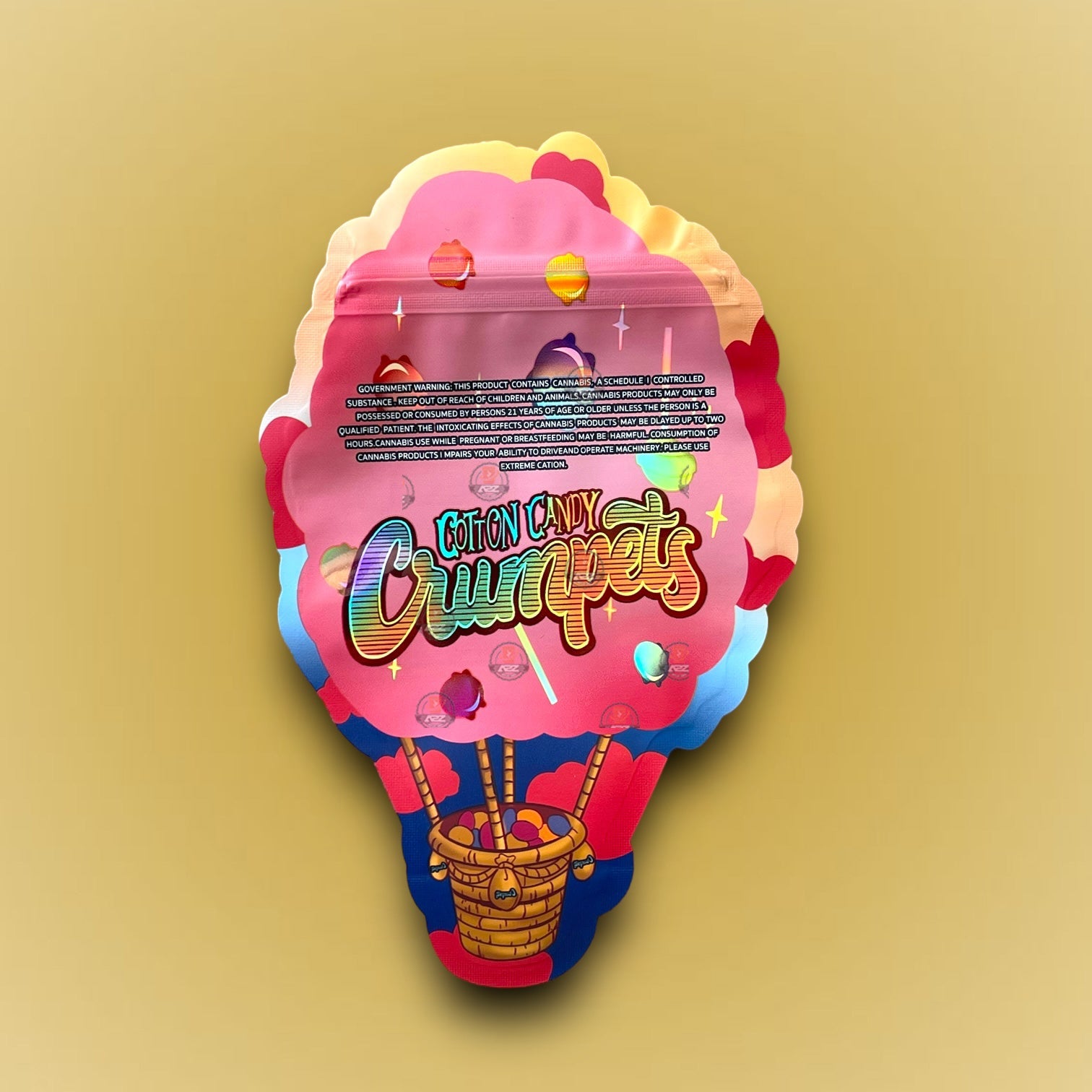 Cotton Candy Crumpets 3.5G Mylar Bag Holographic- Packaging Only