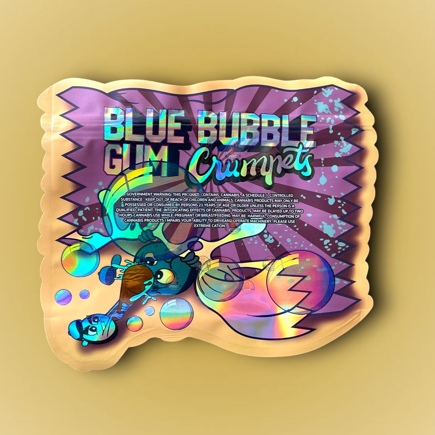 Blue Bubble Gum Crumpets 3.5G Mylar Bag Holographic- Packaging Only