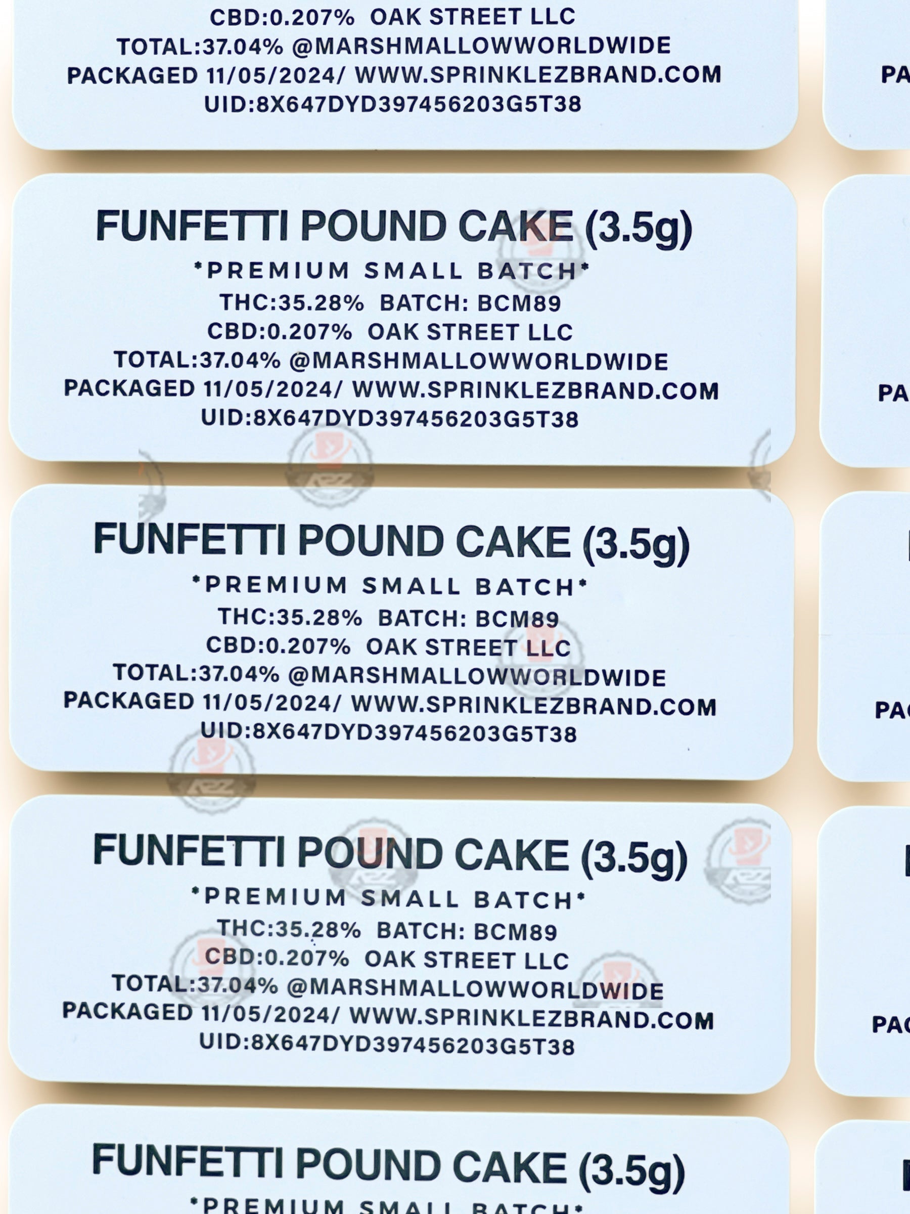 Sprinklez Funfetti Pound Cake 3.5G Mylar Bags -With stickers and label