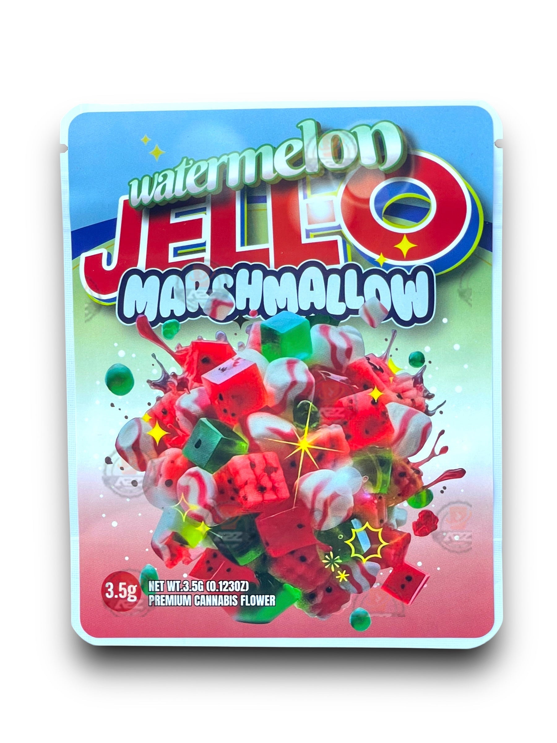 Sprinklez Watermelon Jello Marshmallow 3.5G Mylar Bags -With stickers and label