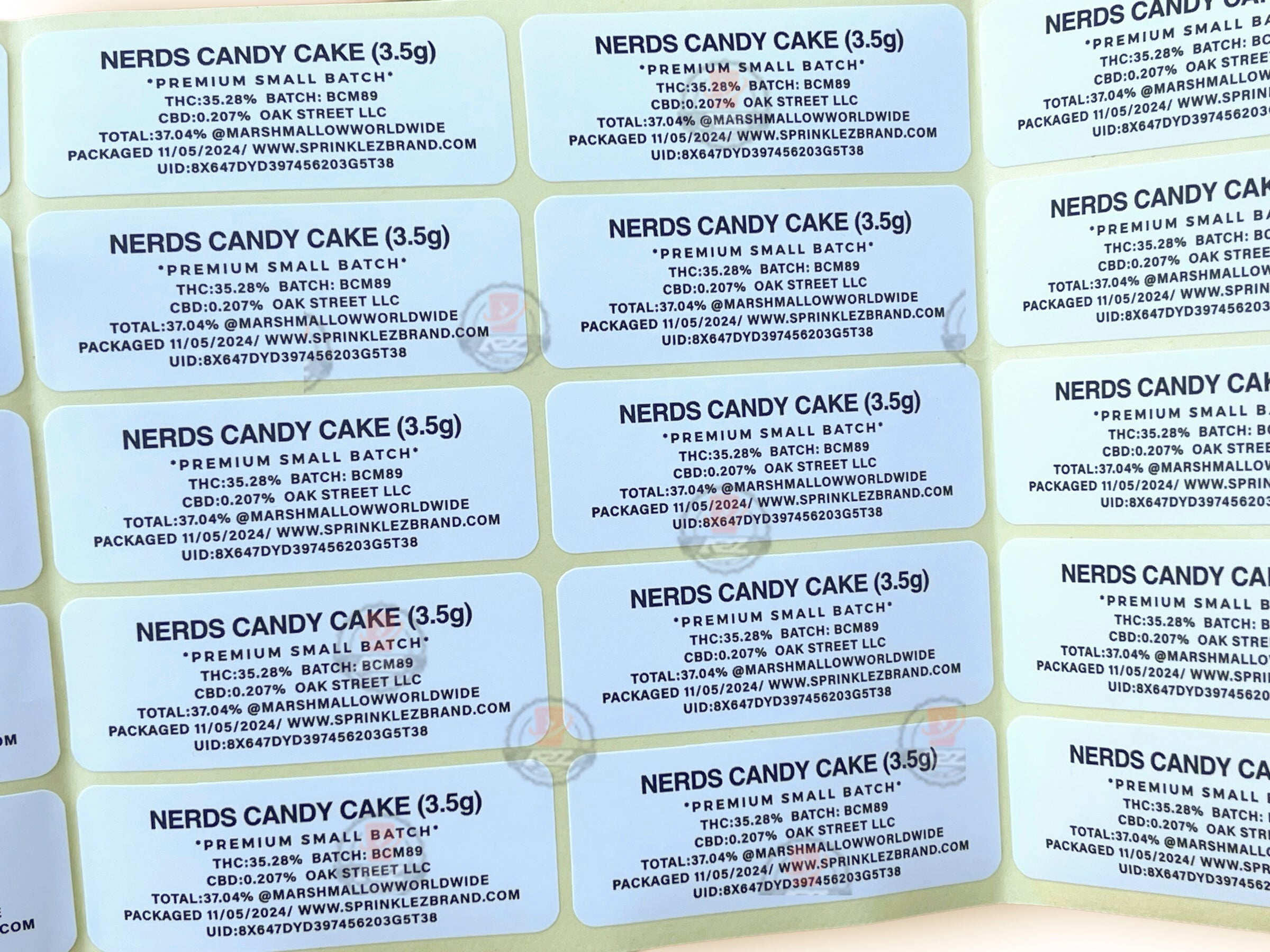 Sprinklez Nerds Candy Cake 3.5G Mylar Bags -With stickers and label