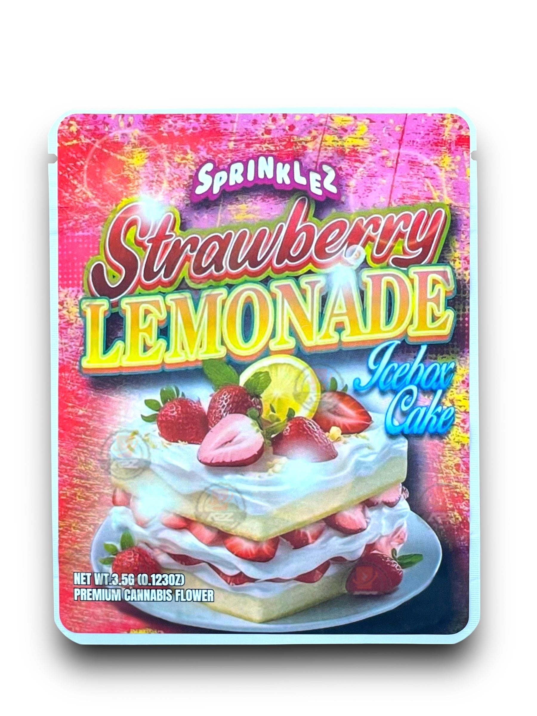 Sprinklez Strawberry Lemonade Icebox Cake 3.5G Mylar Bags -With stickers and label