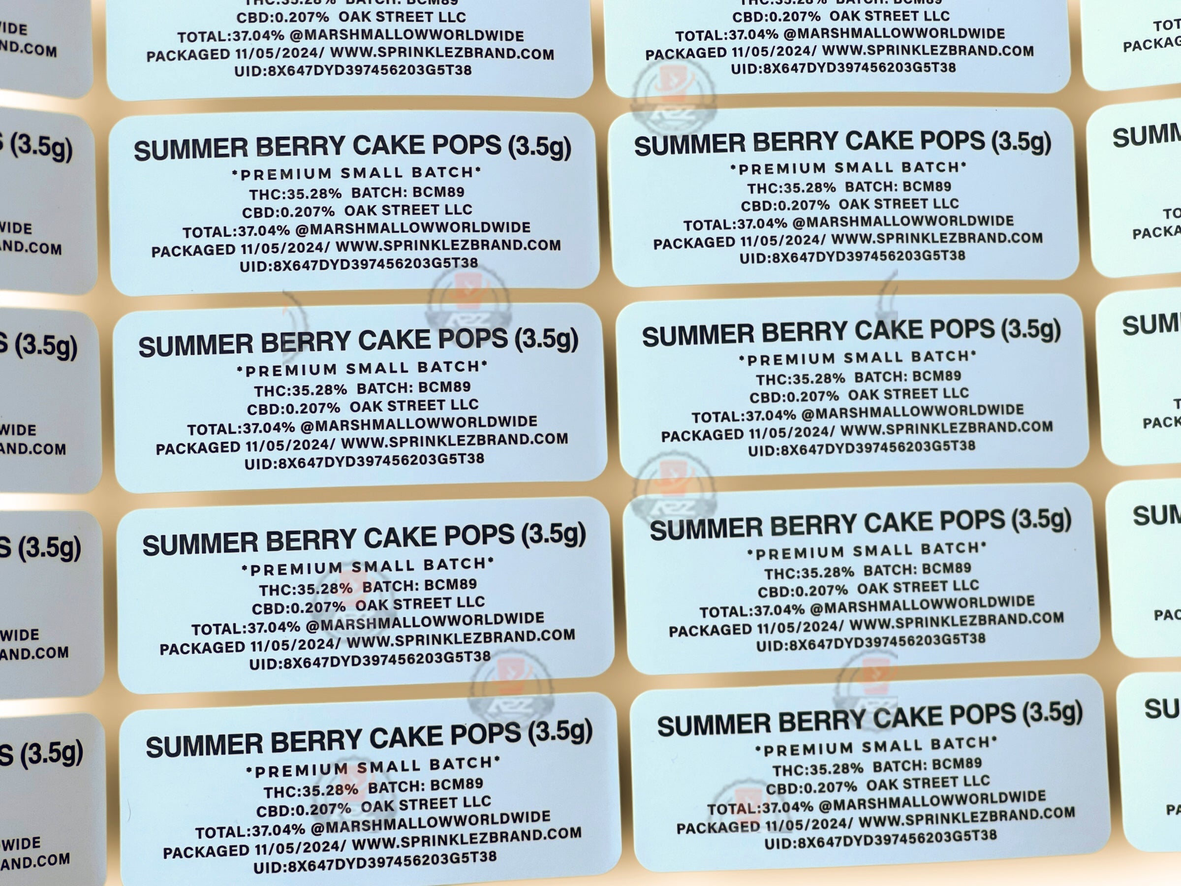 Sprinklez Summer Berry Cake Pops 3.5G Mylar Bags -With stickers and label