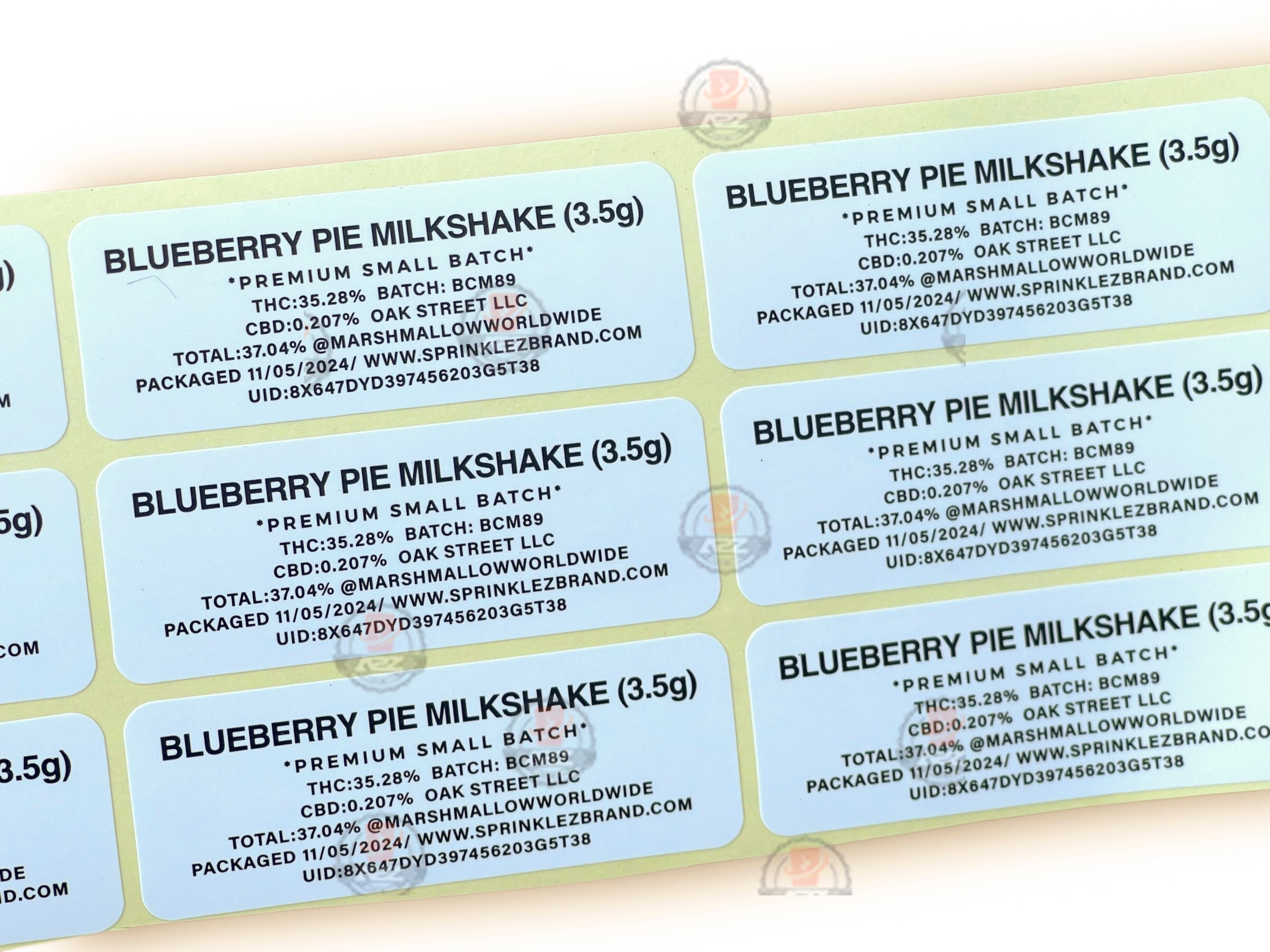 Sprinklez Blueberry Pie Milk Shake 3.5G Mylar Bags -With stickers and label