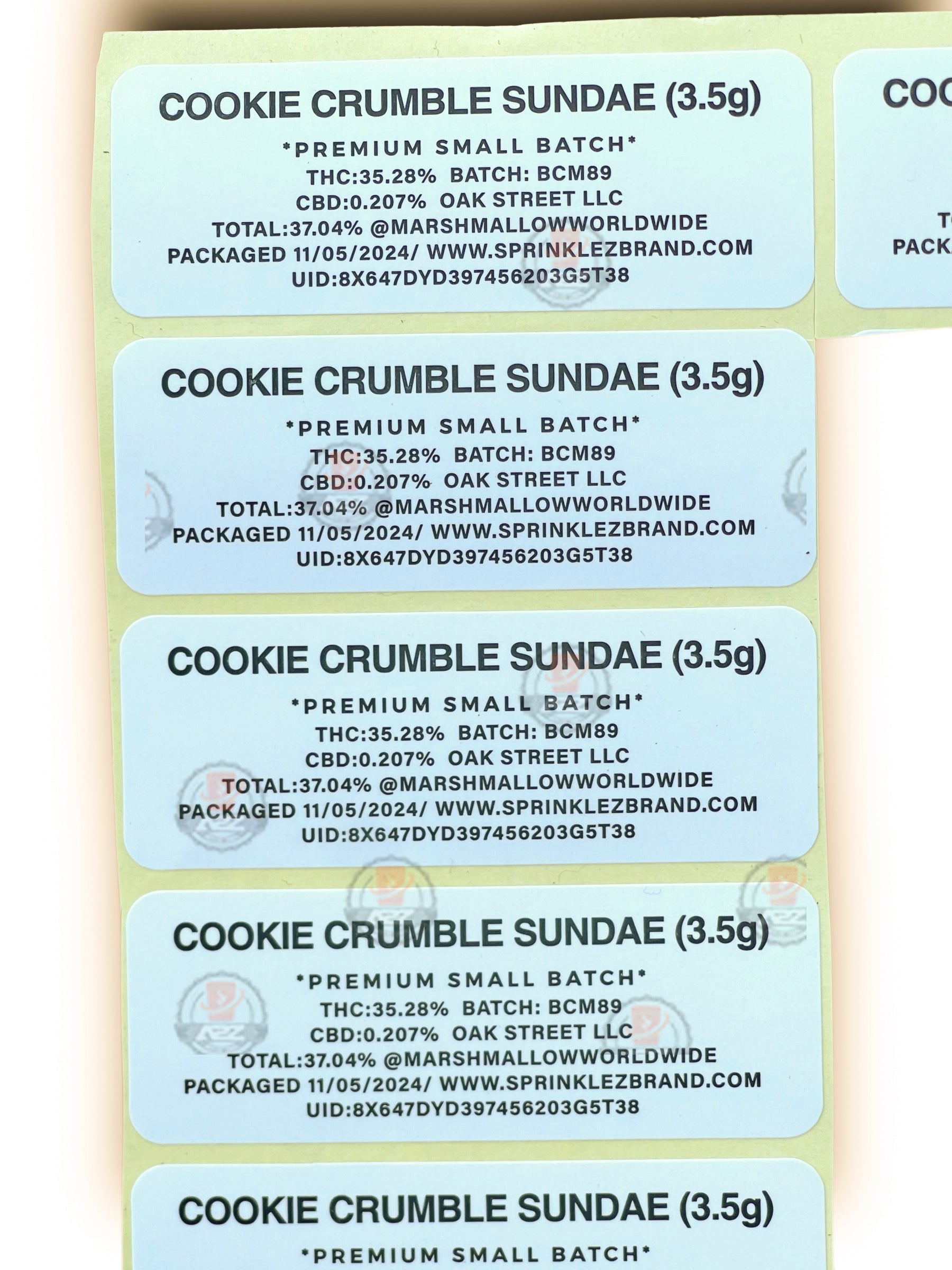 Sprinklez Cookie Crumble Sundae 3.5G Mylar Bags -With stickers and label