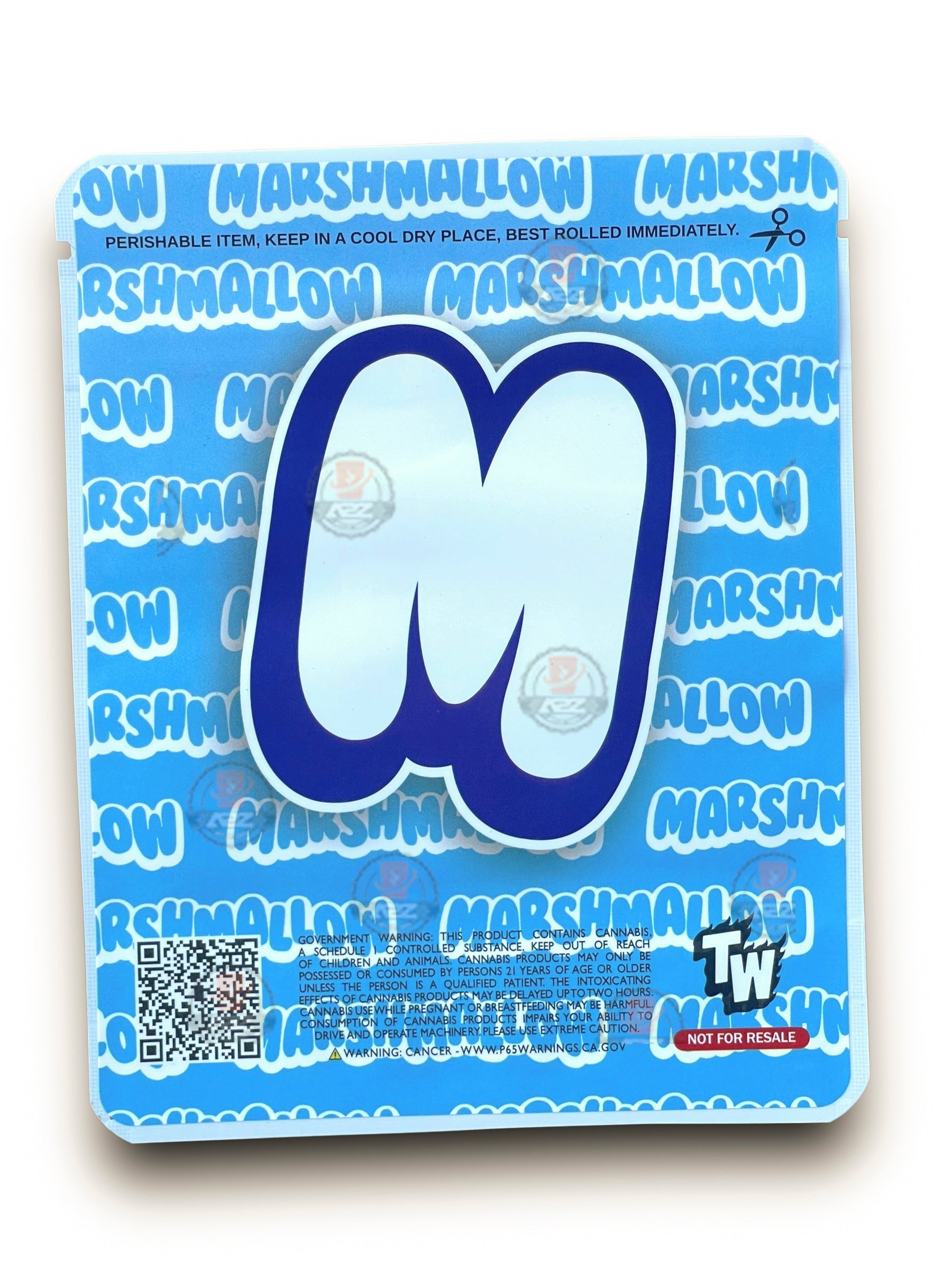 Sprinklez White Mystery Marshmallow 3.5G Mylar Bags -With stickers and label