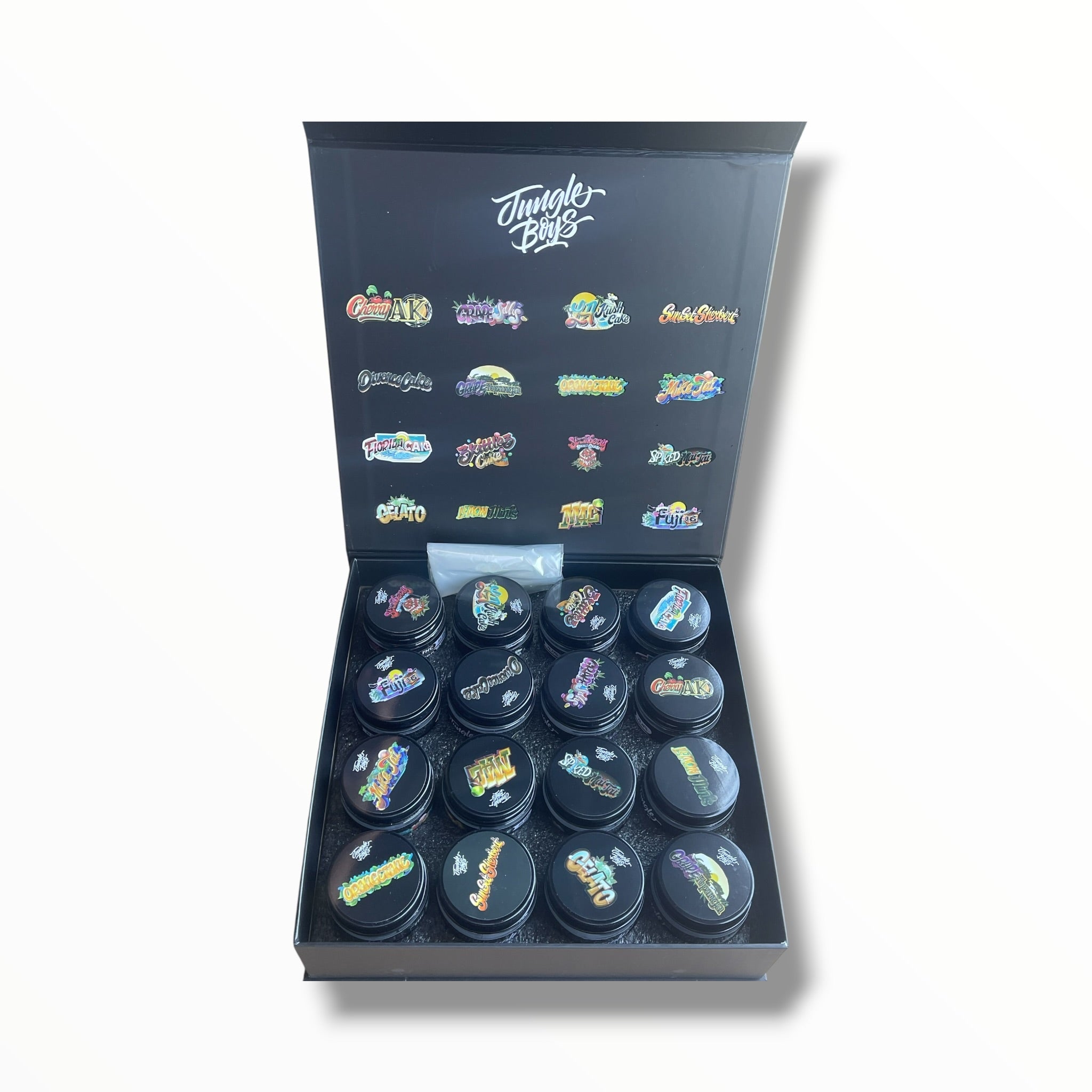 Jungle Boys 16-1oz Jars in a box Mixed Strains Variety Pack- Empty packaging only