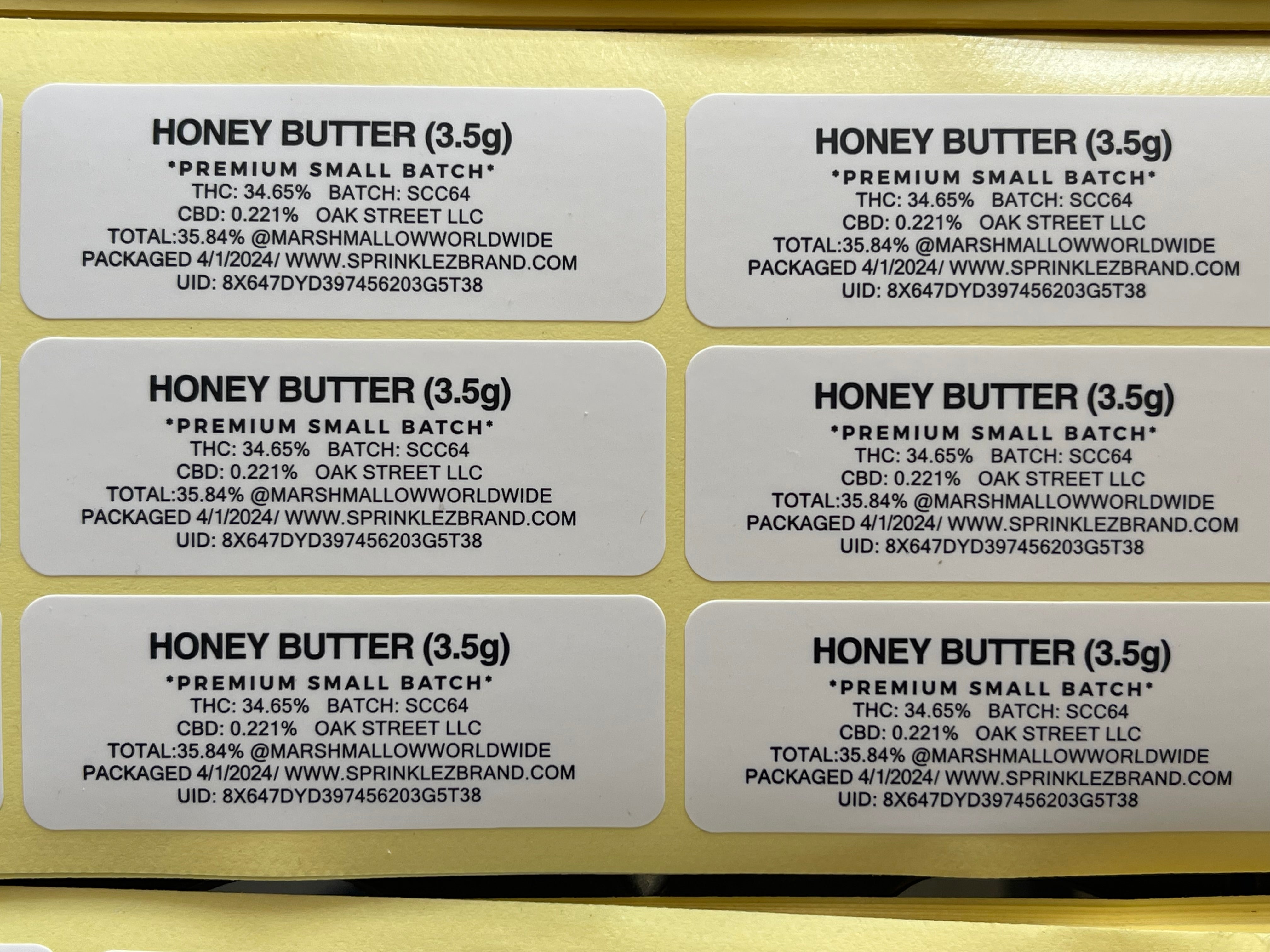 Sprinklez Torchiez Honey Butter Blondies 3.5G Mylar Bags -With stickers and labels