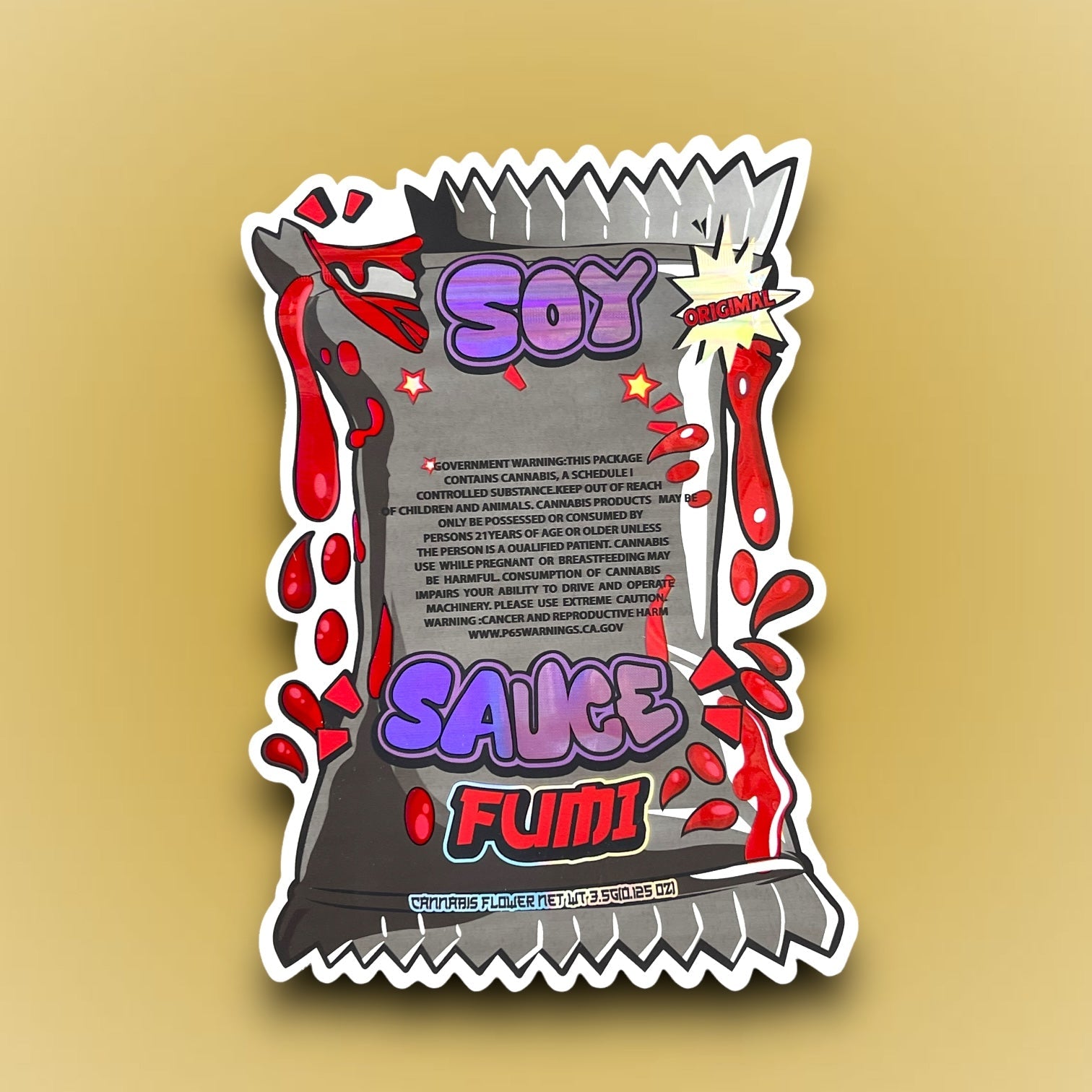 Fumi Soy Sauce cut out Mylar Bags 3.5g Die Cut Holographic New Version