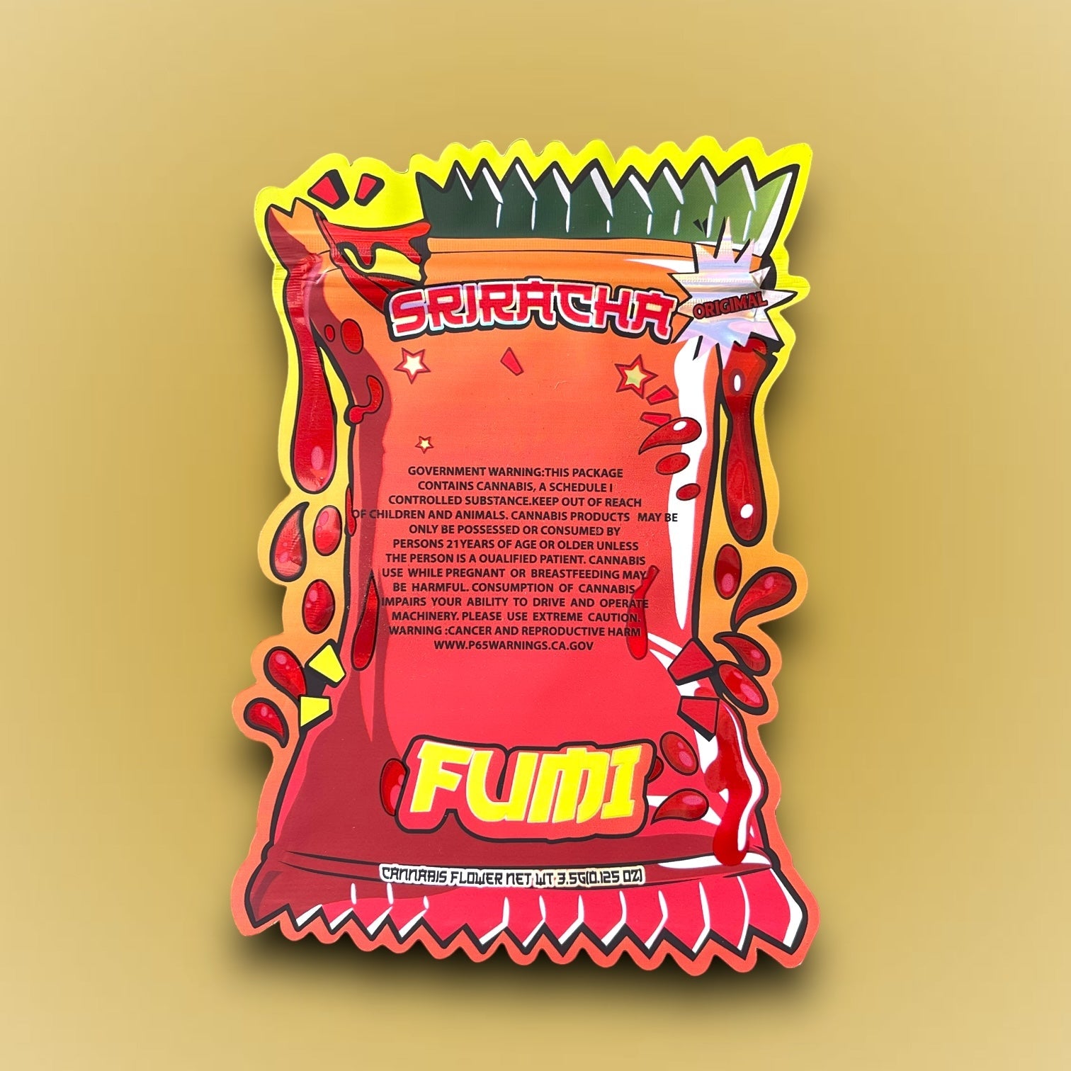 Fumi Sriracha cut out Mylar Bags 3.5g Die Cut Holographic Fumi New Version