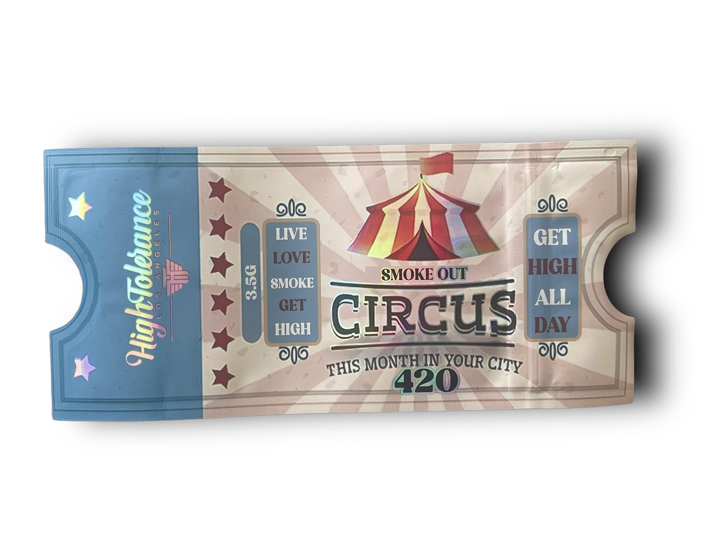 High Tolerance Circus 420 Smoke Out 3.5G Mylar Bags Holographic