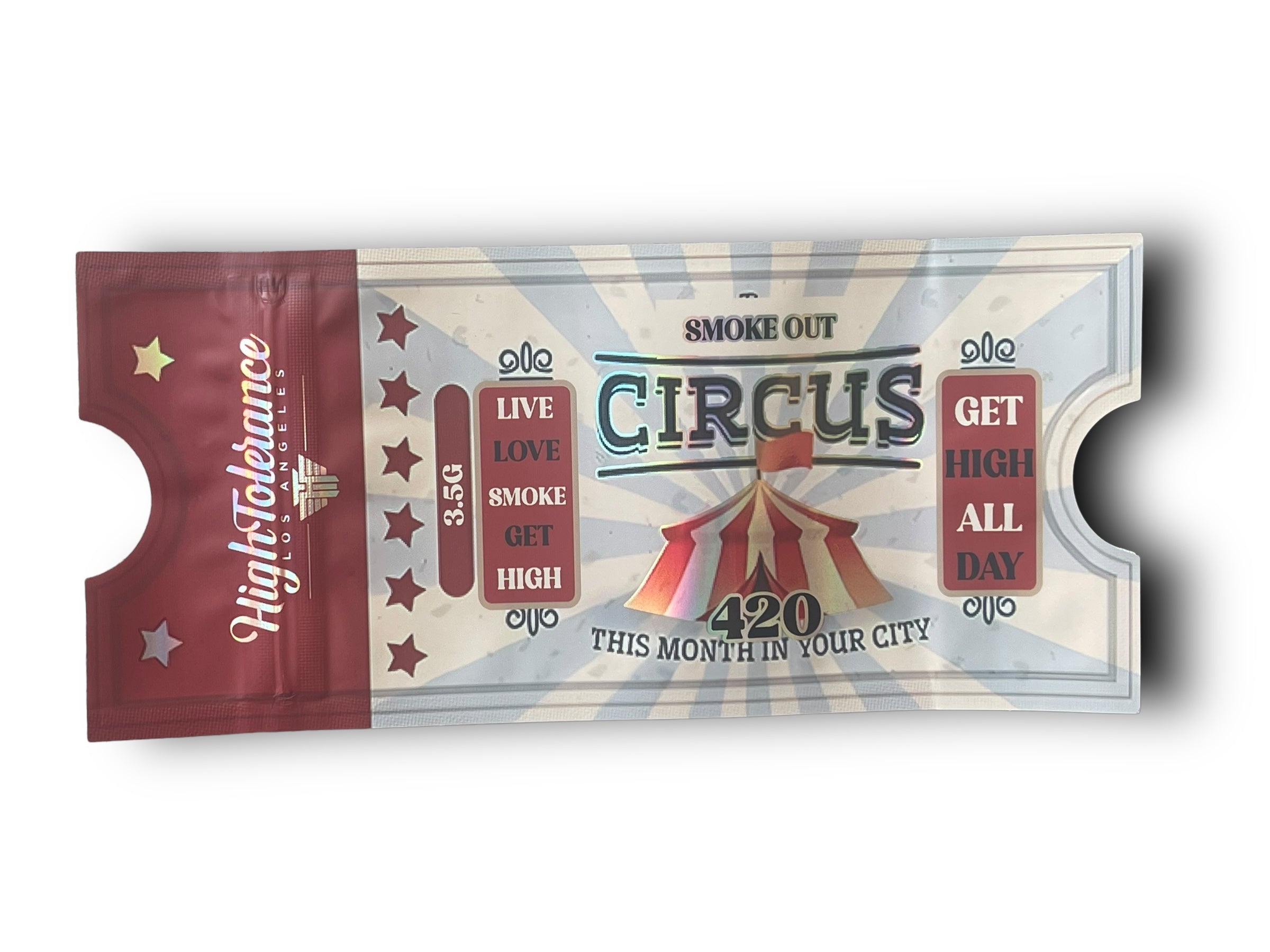 High Tolerance Circus 420 Smoke Out 3.5G Mylar Bags Holographic