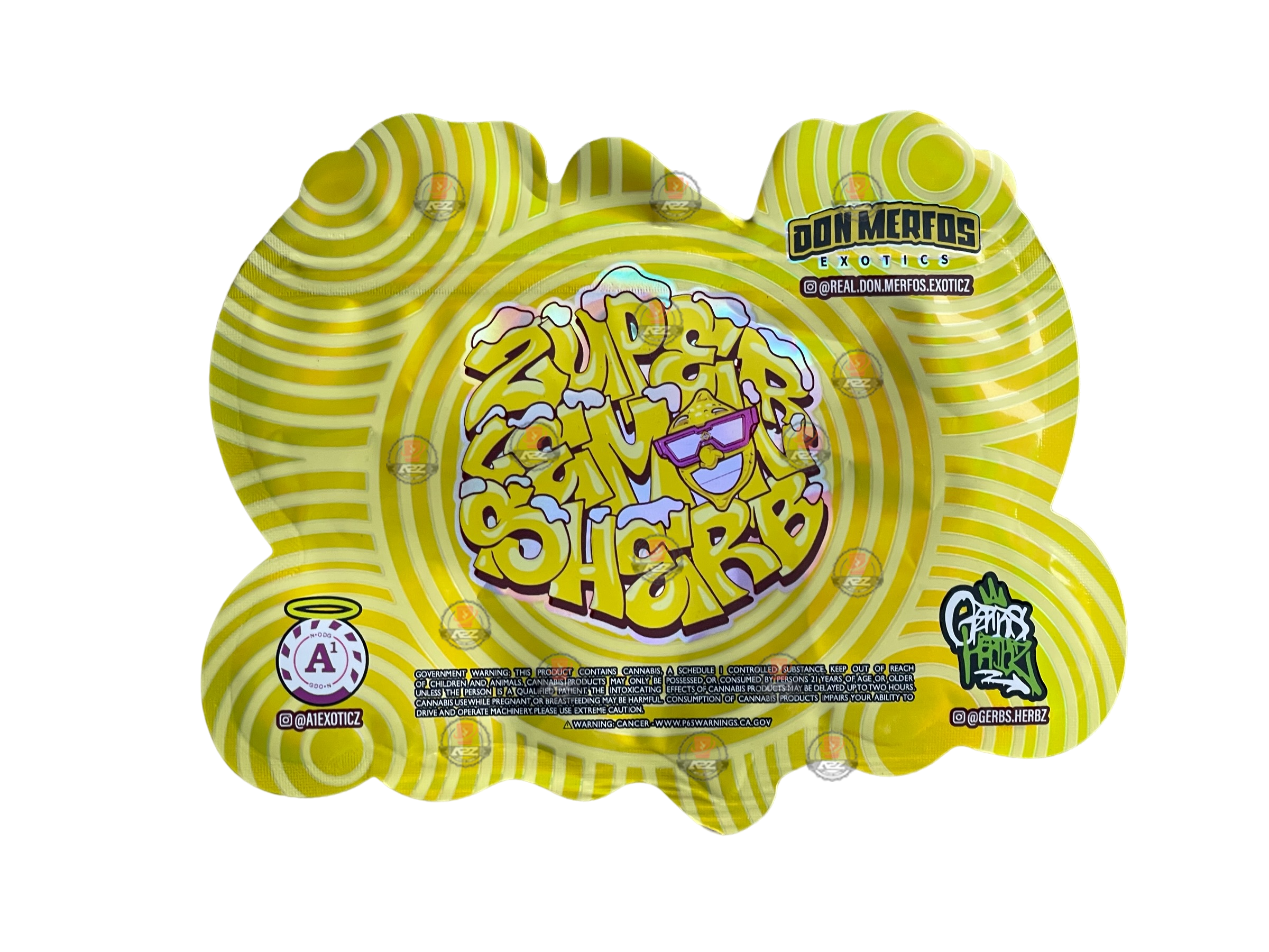 Don Merfos Zuper Lemon Sherb bag 3.5g Holographic Mylar bag
