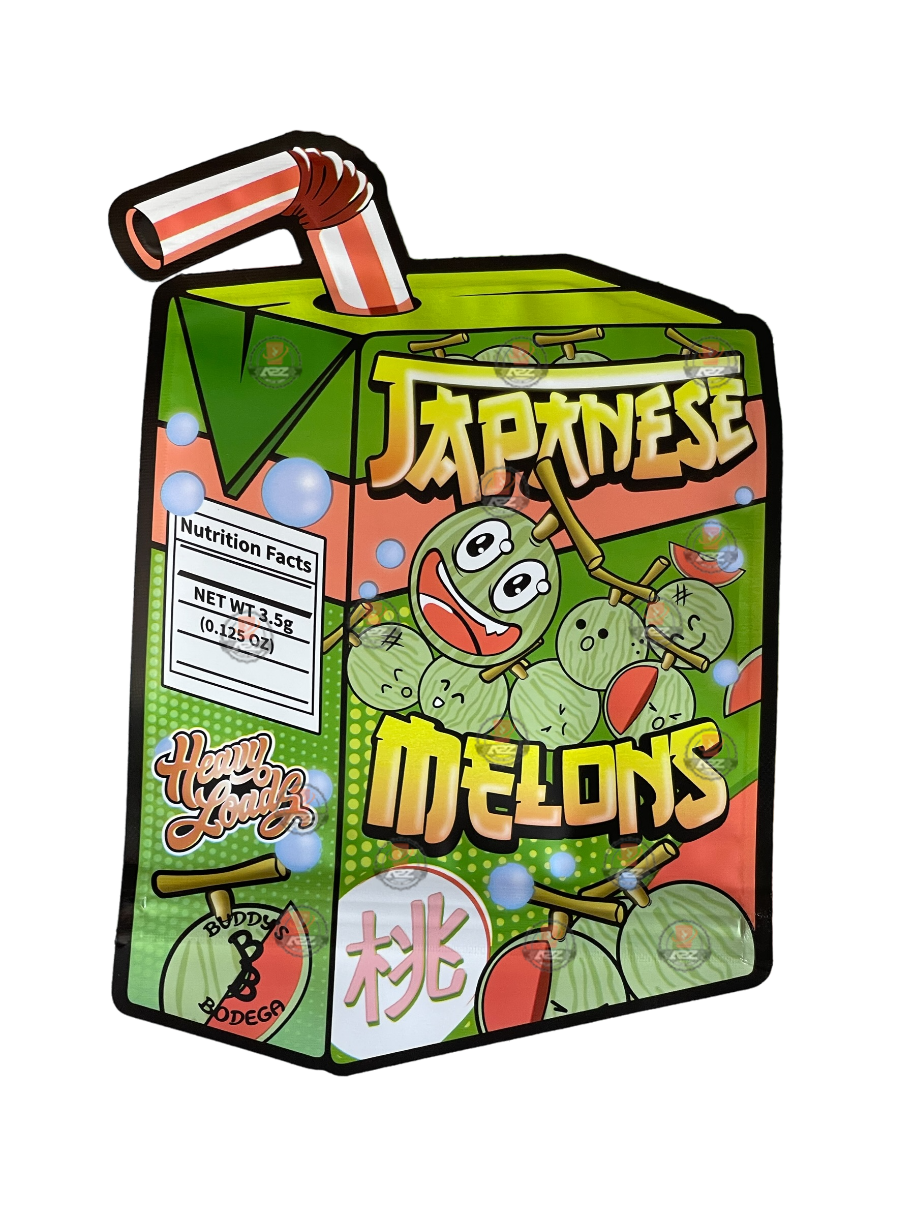 Japanese Melons cut out Mylar zip lock bag 3.5G