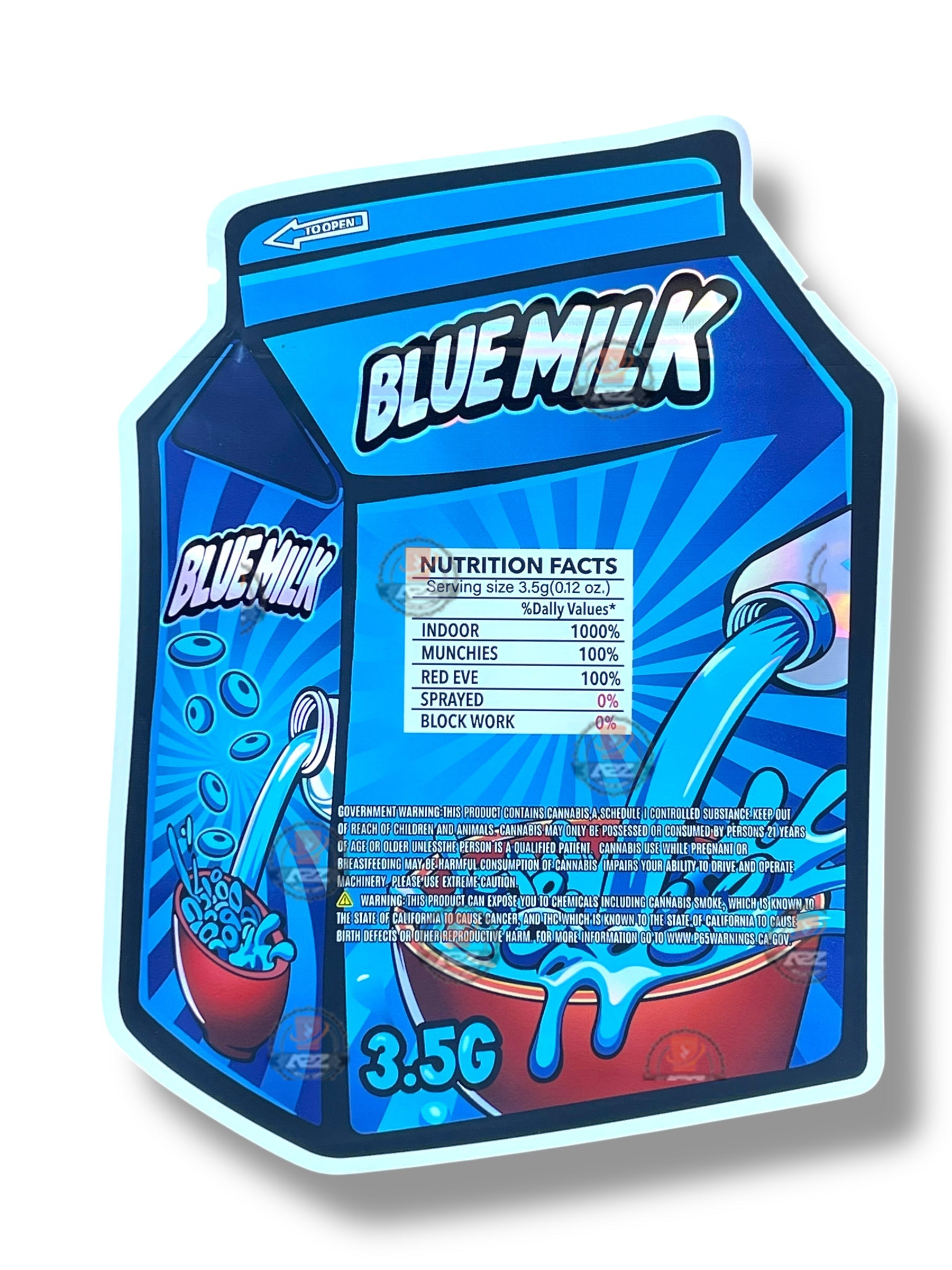 Blue Milk Mylar Bag 3.5g shape bag