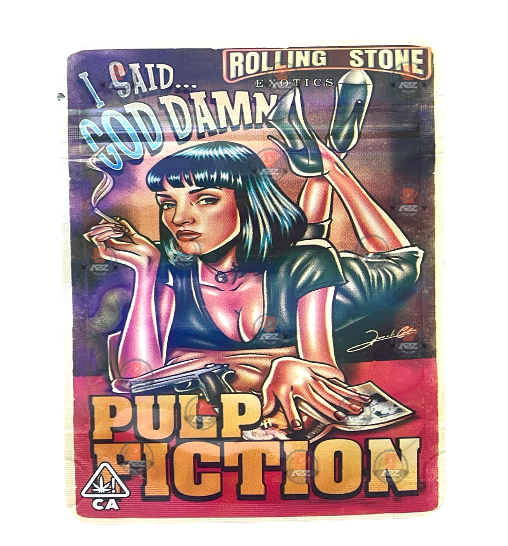 Pulp Fiction Mylar Bags 3.5g Holographic Rolling Stone Exotics