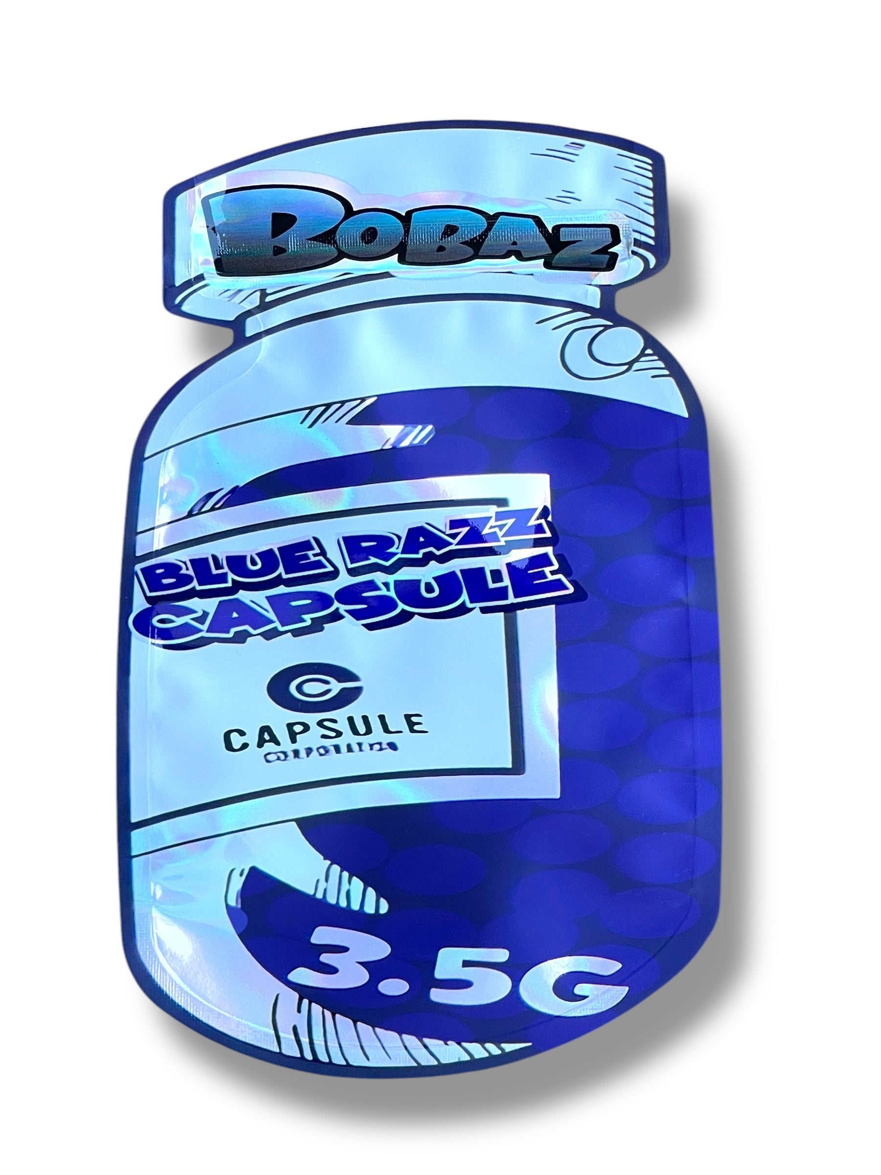 Bobaz Blue Razz Capsule Mylar Bag 3.5g shape bag