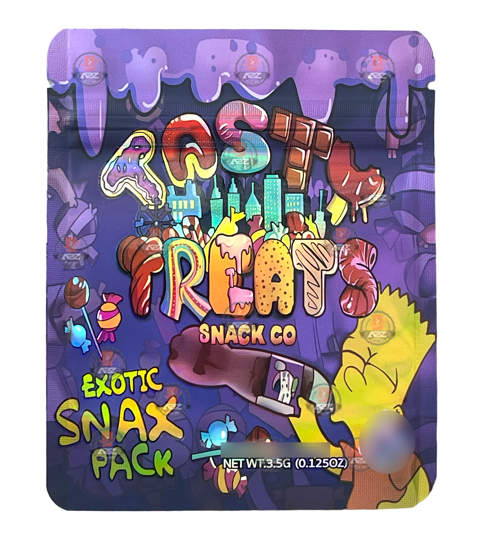 Tasty Treats Mylar Bags 3.5g Holographic Exotics Snax Pack