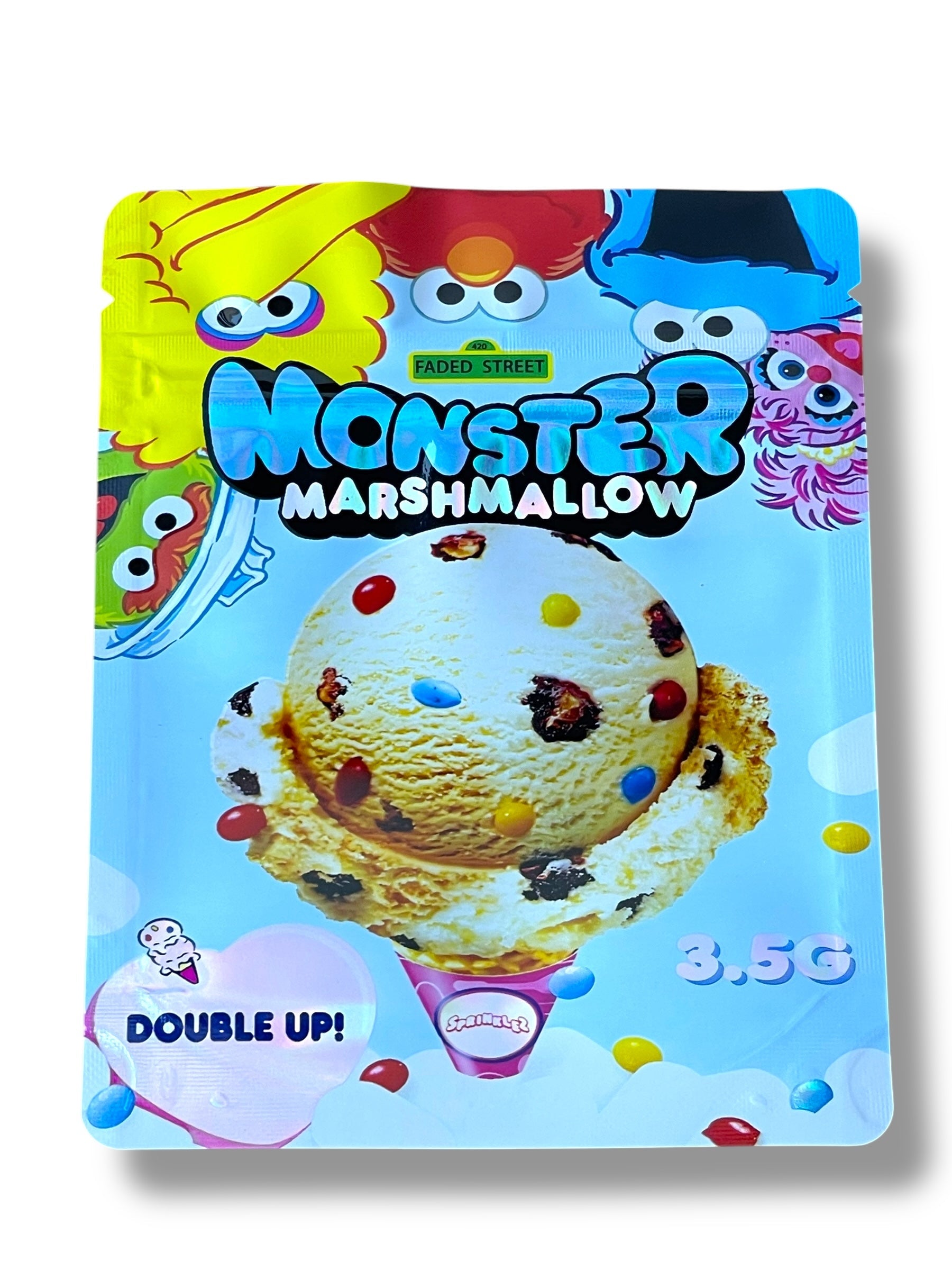 Faded Street Monster Marshmallow Mylar Bag 3.5g shape bag