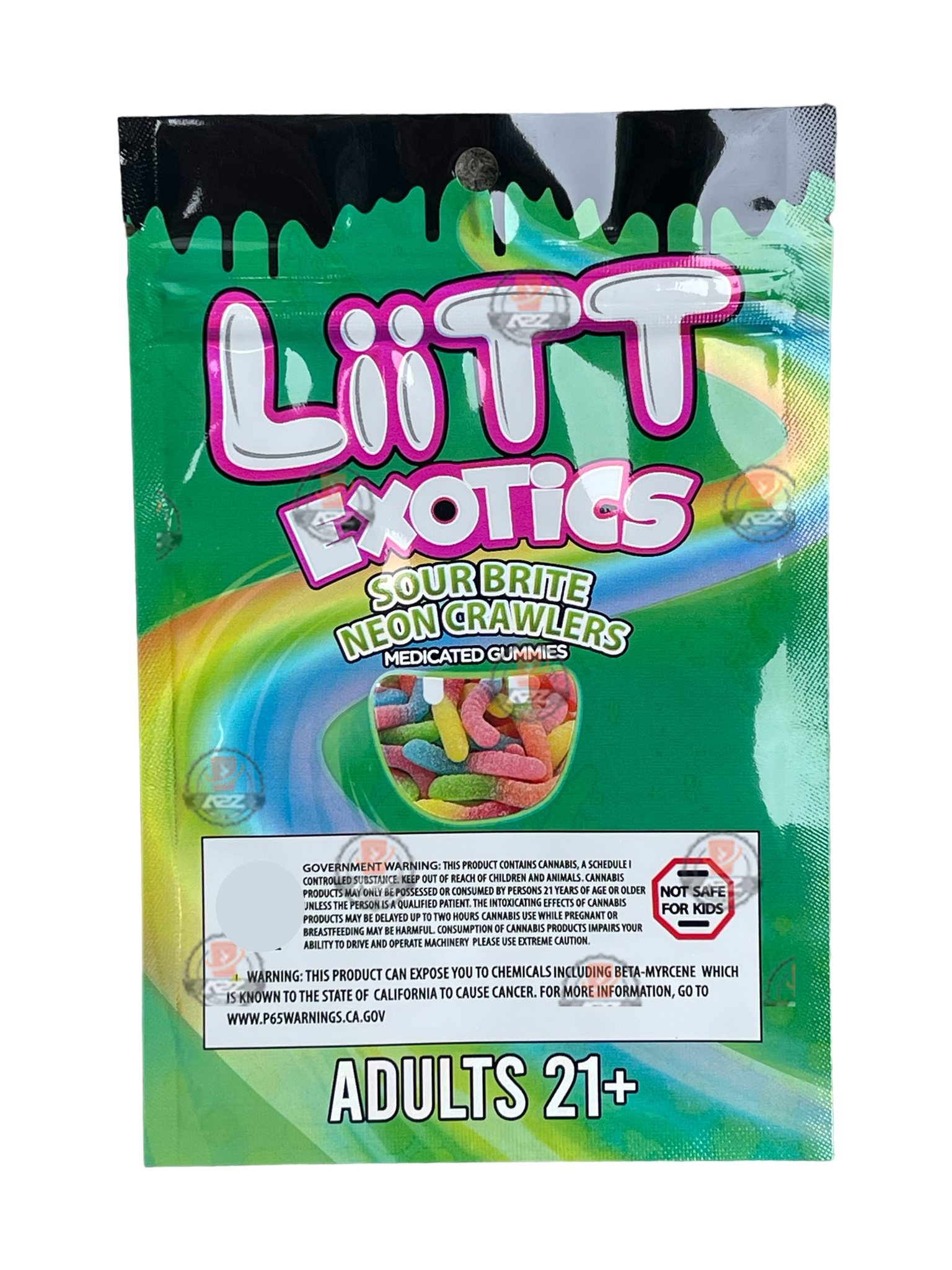 Liitt Exotics Sour Brite Neon clawers 3.5g Mylar Bag 1000MG (Packaging Only)