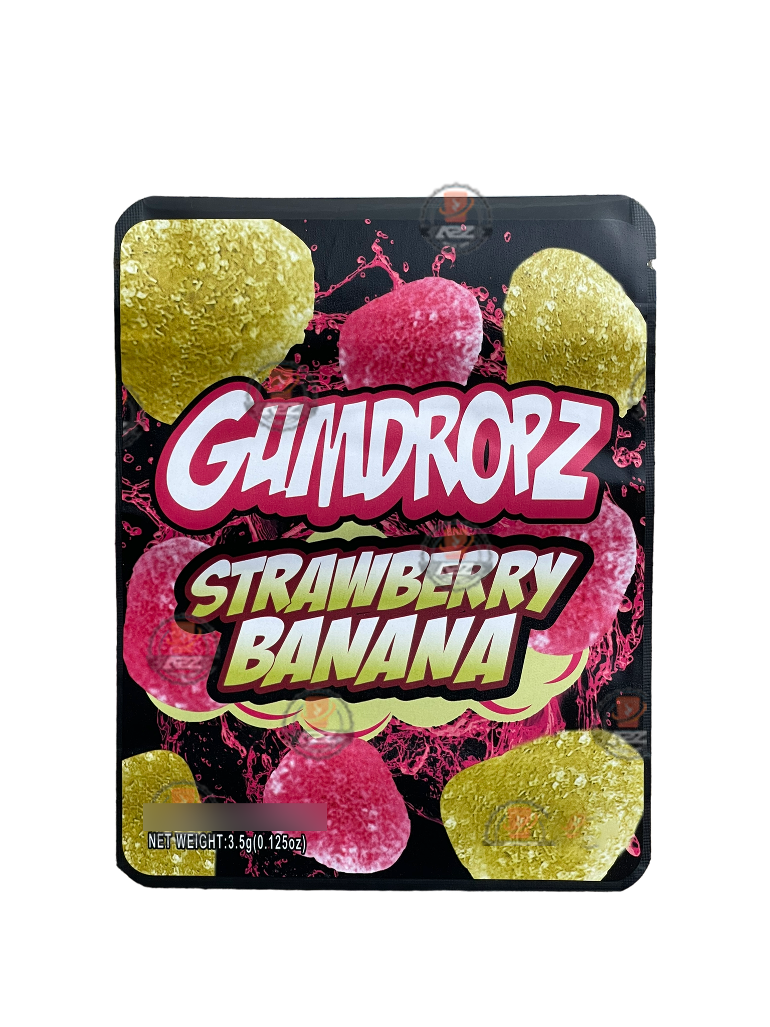Sprinklez Gumdropz Strawberry Banana Mylar Bags 3.5g Sticker base Bag -With stickers and labels