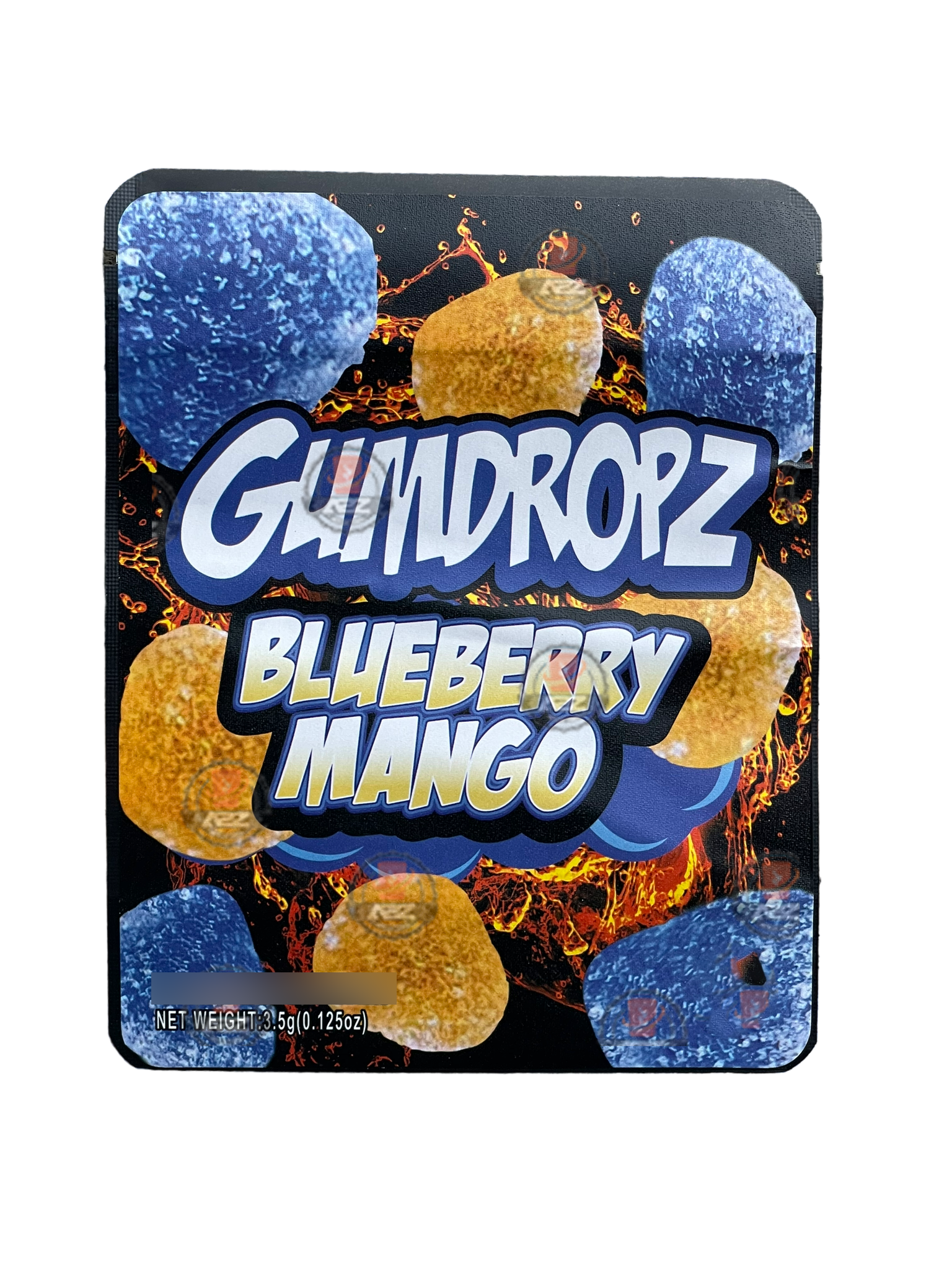 Sprinklez Gumdropz Blueberry Mango Mylar Bags 3.5g Sticker base Bag -With stickers and labels