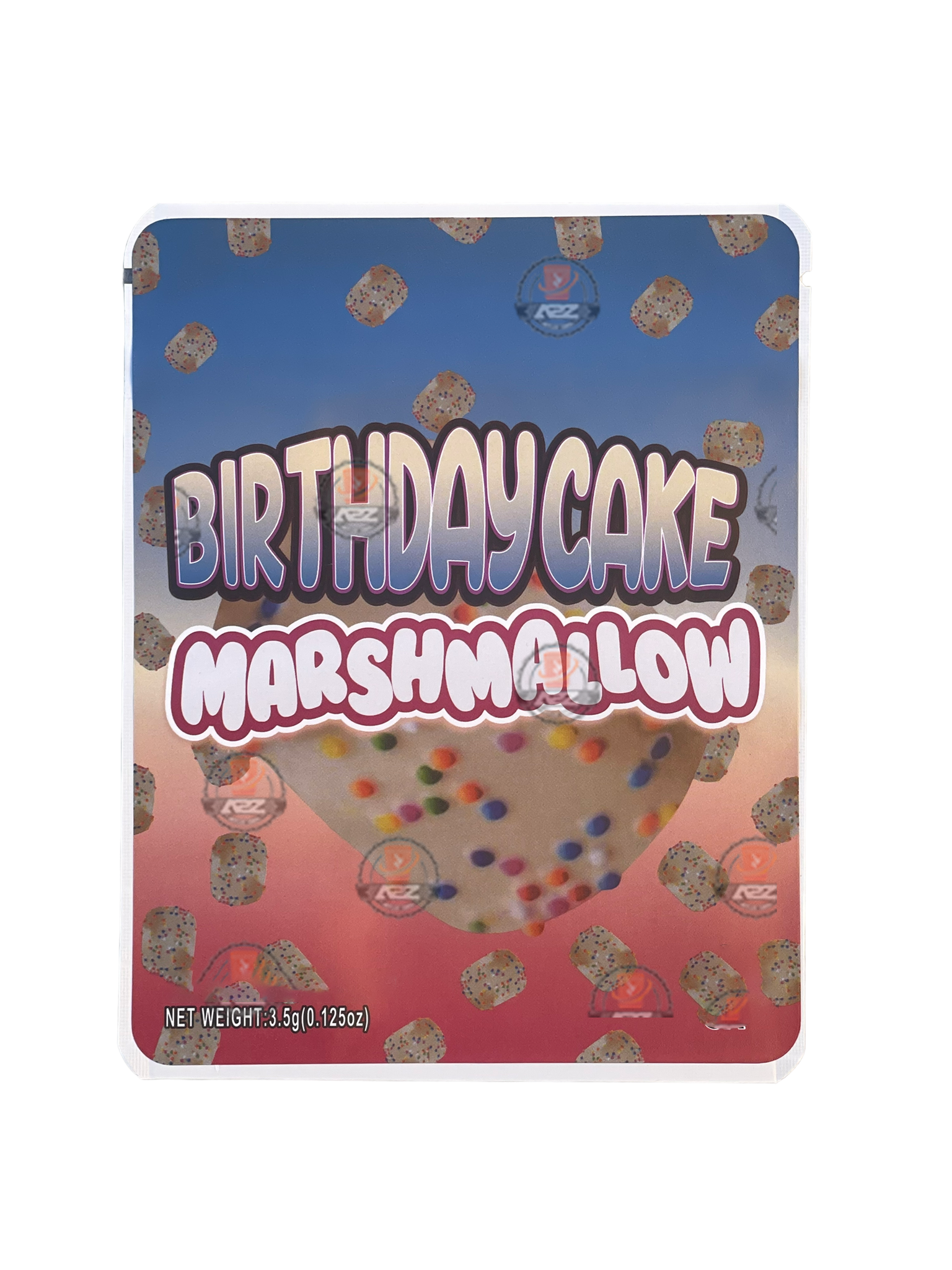 Sprinklez Birthday Cake Marshmallow Mylar Bags 3.5g Sticker base Bag -With stickers and labels