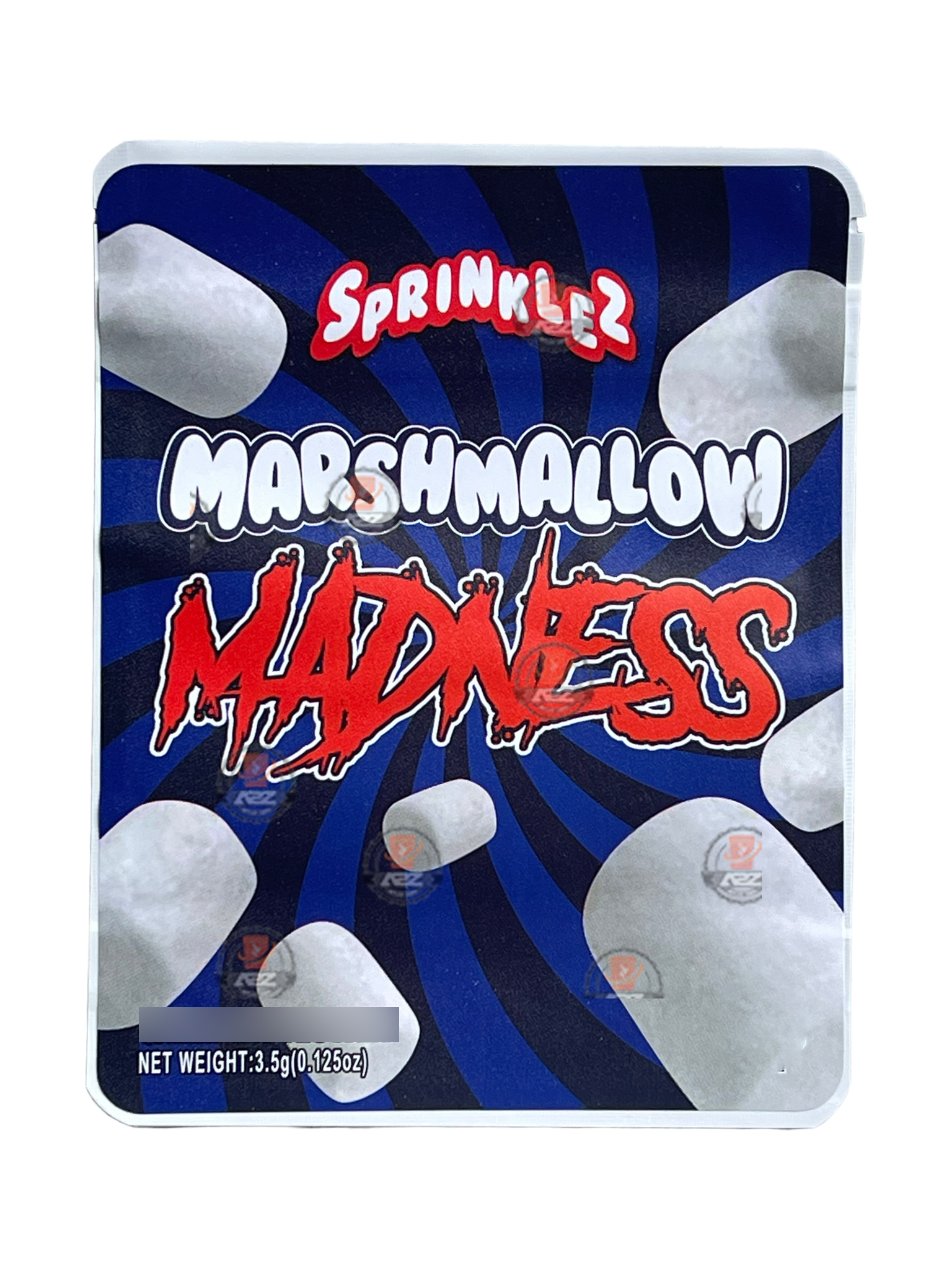 Sprinklez Madness Marshmallow Mylar Bags 3.5g Sticker base Bag -With stickers and labels