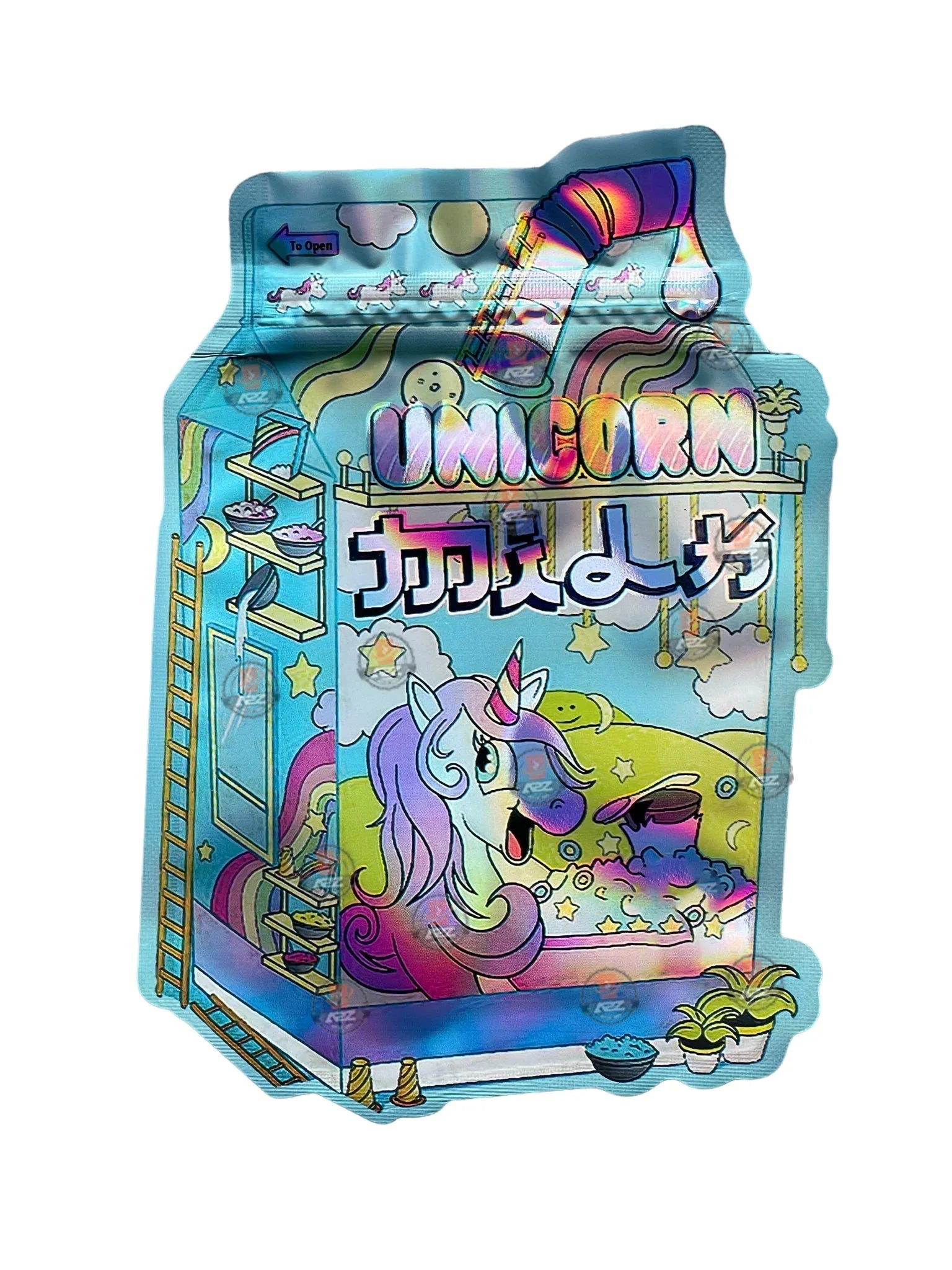 Unicorn Milk Mylar bag 3.5g cut out Empty Packaging- Holographic - Black Unicorn Hub