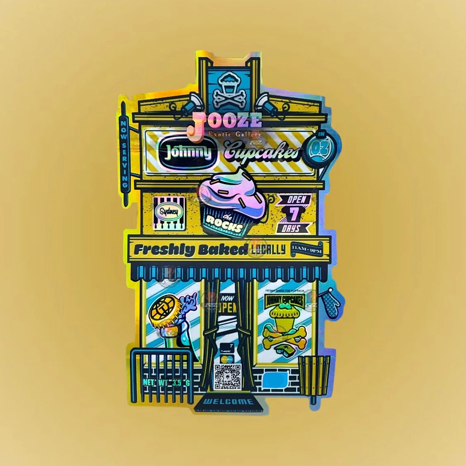 Johny Cupcakes 3.5G Mylar Bag-Jooze Exotic Gallery Cut Out-Holographic - Black Unicorn Hub