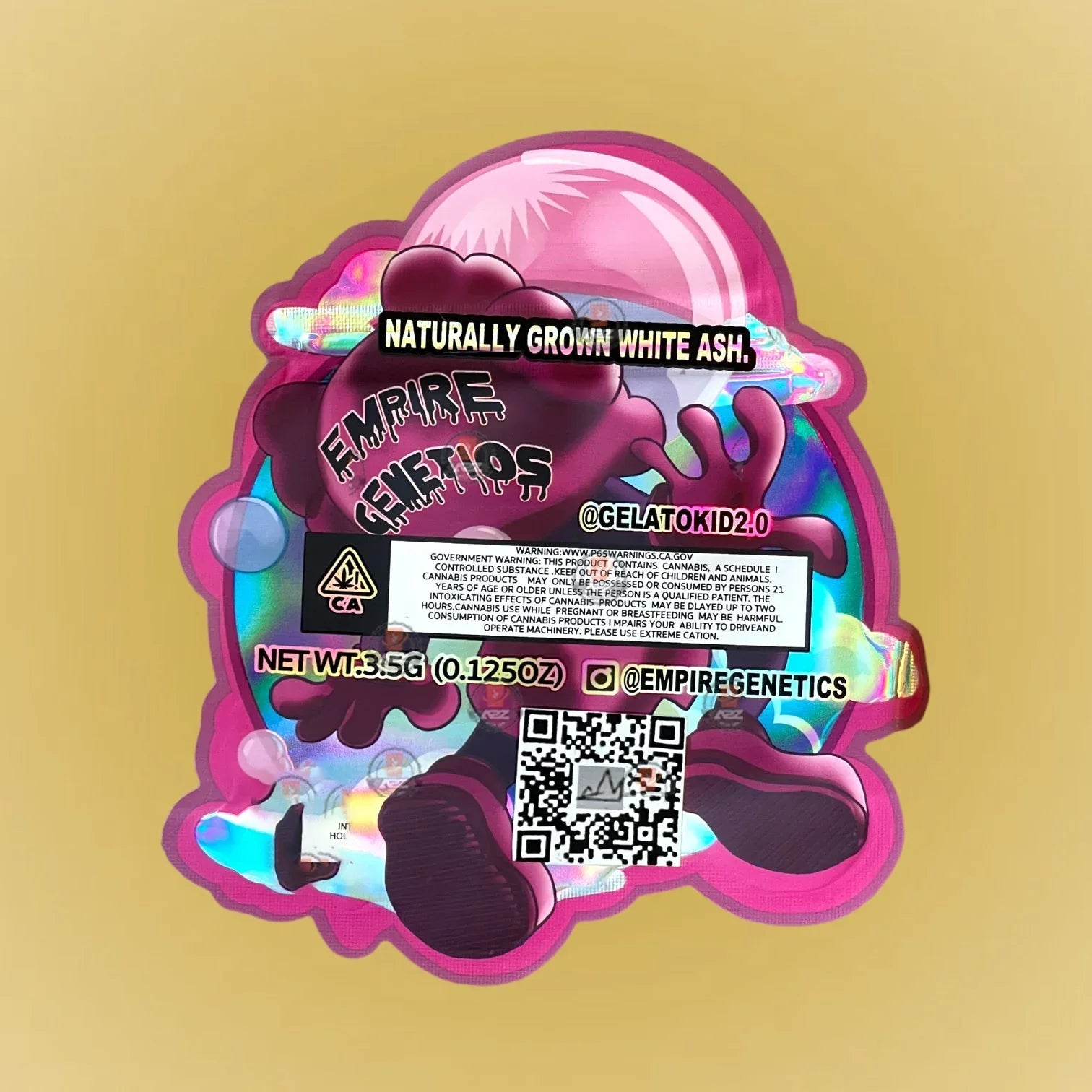 Sherb Money Bubblegum Kans 3.5G Mylar Bags- Empire Genetics Cut Out-Holographic - Black Unicorn Hub