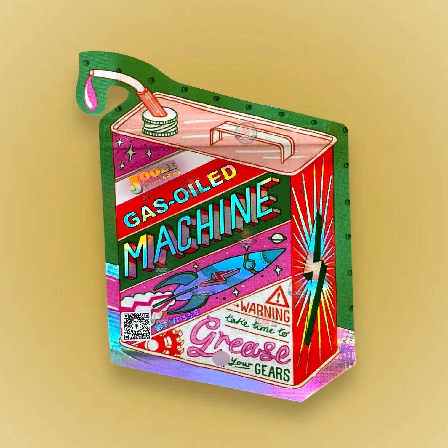 Gas Oiled Machine 3.5G Mylar Bags - Grease your Gears Cut Out-Holographic - Black Unicorn Hub