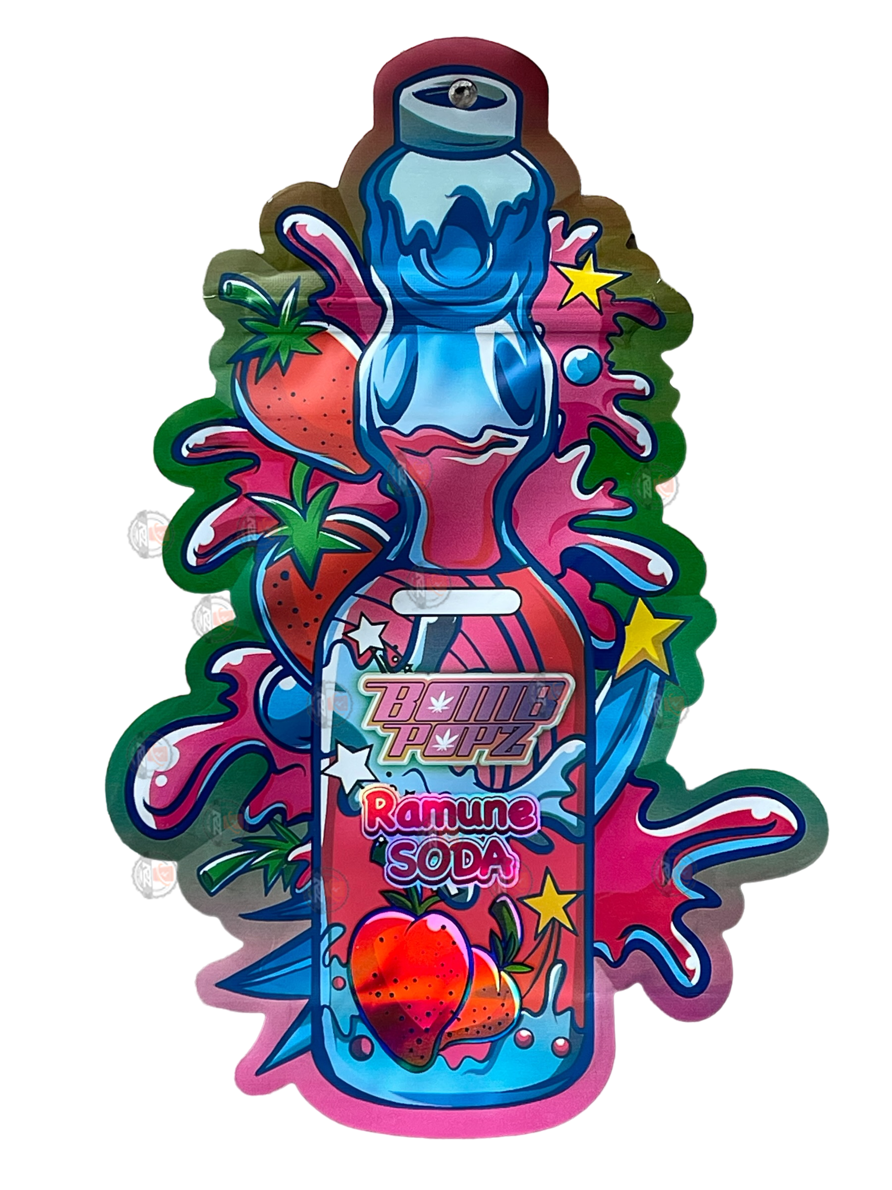 Ramune Soda - Bomb Popz 3.5g Mylar Bag Cut Out-Holographic